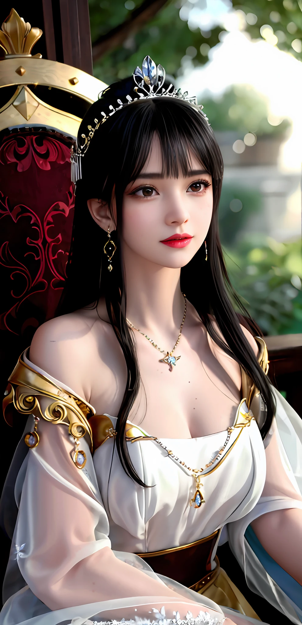 (realisticity: 1.2), ((best resolution: 8K UHD)), best quality, high quality, masterpiece, highres,cg,
1 super detailed girl, super detailed queen
, sitting on a super detailed royal throne, lud, xurious royal palace background, beautiful and detailed, super detailed long hair, wearing a beautiful and luxurious crown with diamonds and super detailed,
super detailed dress, Super detailed dress sleeves, super detailed beautiful earrings, Beautiful and beautiful necklace full of super detailed diamonds,
solo, jewelry, super detailed red and yellow dress, pretty face, beautiful, and super detailed,
, earrings, super detailed hairdo, splashing, the upper body is very super detailed, super detailed hair bun, super detailed black hair,
lighting,candid,Photograph,high resolution, 8k,Bokeh,