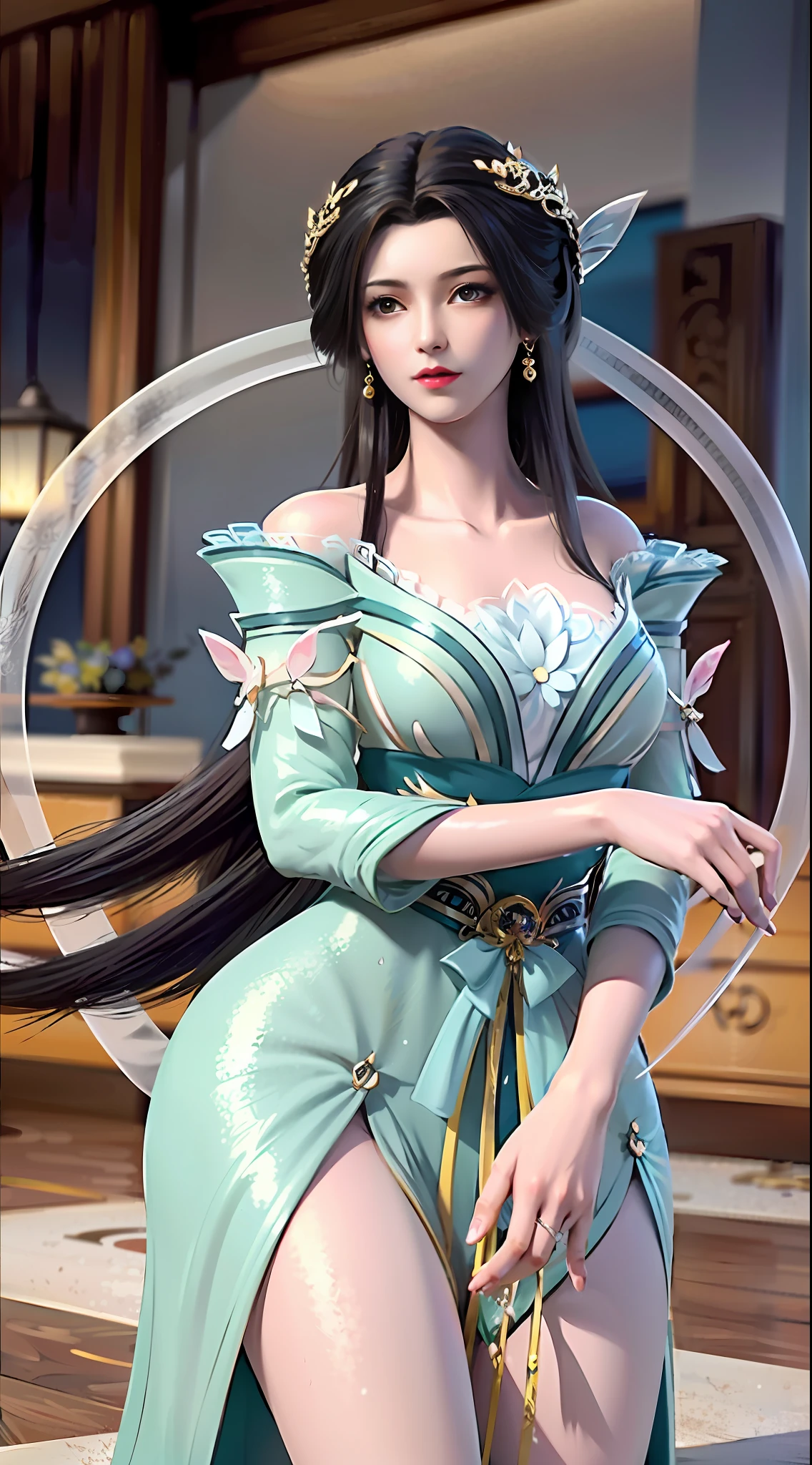 tmasterpiece,Need,1female,brunette color hair,cropped shoulders,long whitr hair,比基尼,Dynamic pose,dynamic angle,