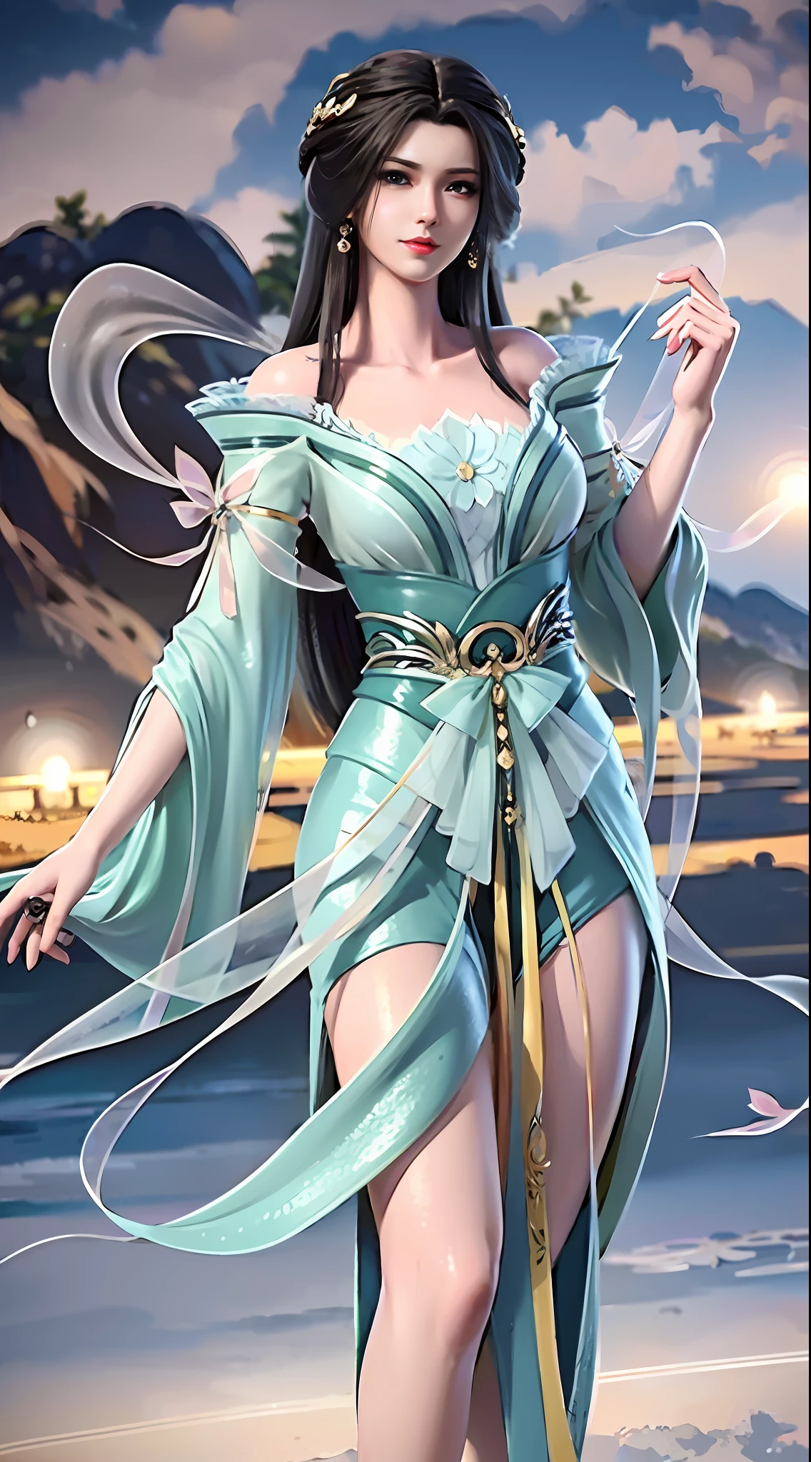 tmasterpiece,Need,1female,brunette color hair,cropped shoulders,long whitr hair,比基尼,Dynamic pose,dynamic angle,