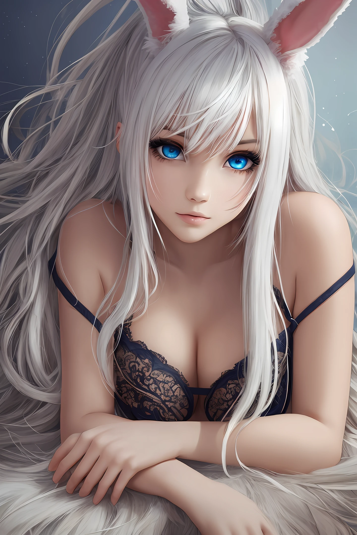 Bunny, female, beauty, blue eyes, white hair --auto --s2