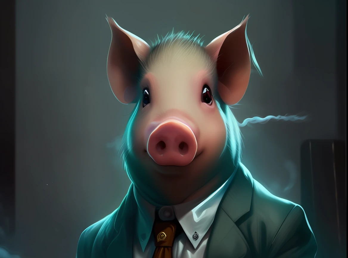there's a pig, cara de mau, an anthropomorphic gangster rat, hybrid of pig and nyc policeman, porco porco porco, Da linha direta Miami, arte digital animal foto, um porco, Wojtek FUS, porco em um smoking, porco gigante, anthropomorphic warrior piglet