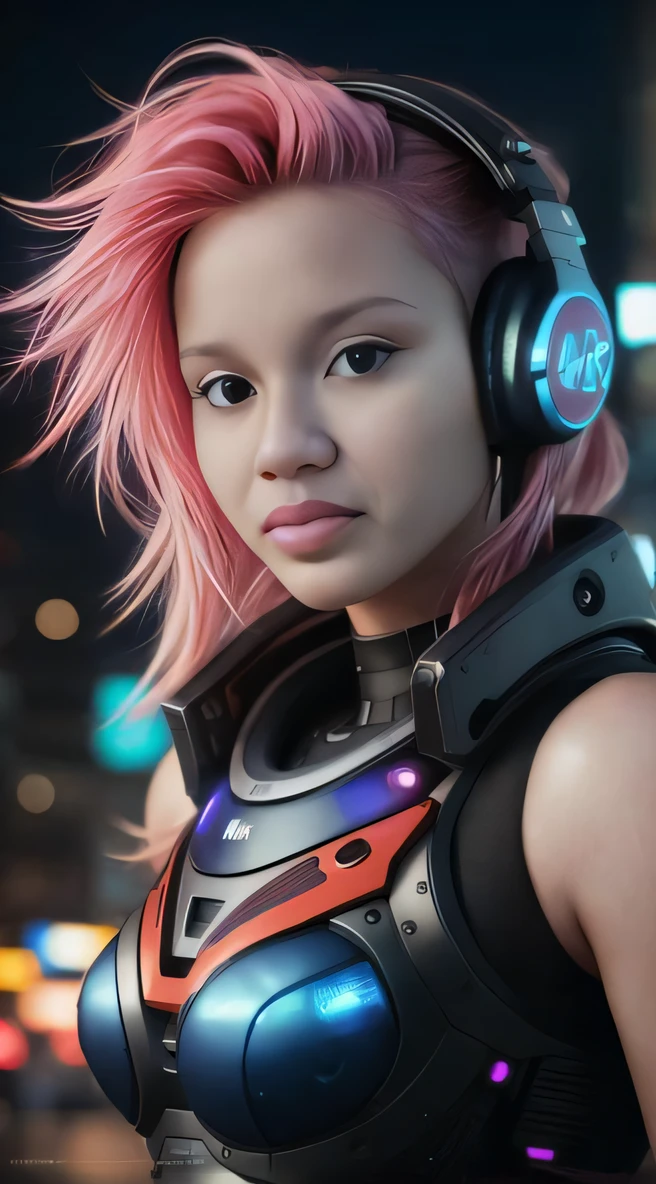 uma mulher com cabelo rosa usando fones de ouvido e uma roupa futurista, estilo cyberpunk hiper-realista, Ross Tran 8 K, menina cyberpunk sonhadora, O retrato da menina cyberpunk, um ciborgue cyberpunk adolescente, Judy Alvarez cyberpunk, estilo cyberpunk ， hiper-realista, no estilo cyberpunk, retrato cyberpunk, cyberpunk menina bonita, Retrato CGSetivity, Cyberpunk 2 0 e. o modelo menina, CGSetaltion Cyberpunk