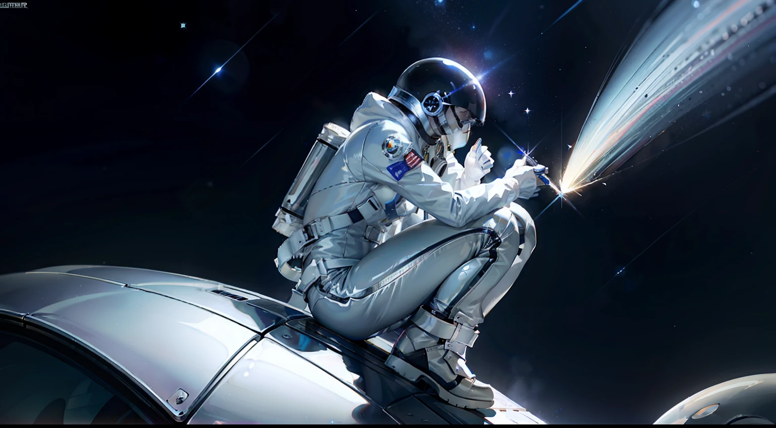 Chrome spacesuit，The shell is broken，glittery