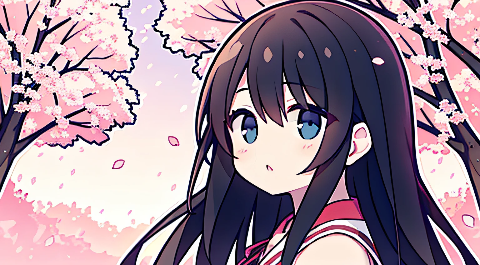 a pregirl,black hair longhair,Stand under the cherry blossom tree and watch the petals fall