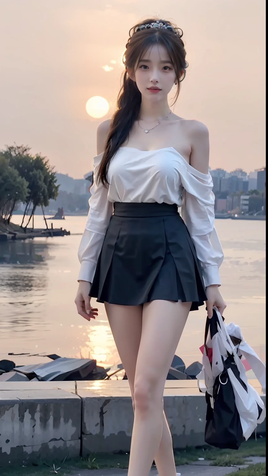 Masterpiece, Best Quality, (Realistic, Photorealistic Photo: 1.37), 8K, An Extremely Delicate and Beautiful, Amazing, Fine Details, Official Art, Ridiculous, Incredibly Ridiculous, Huge File Size, Ultra Detailed, Extremely Detailed, Beautiful Meticulous Girl, 1 Girl, (Perfect Female Figure), Full Body, Short Skirt,