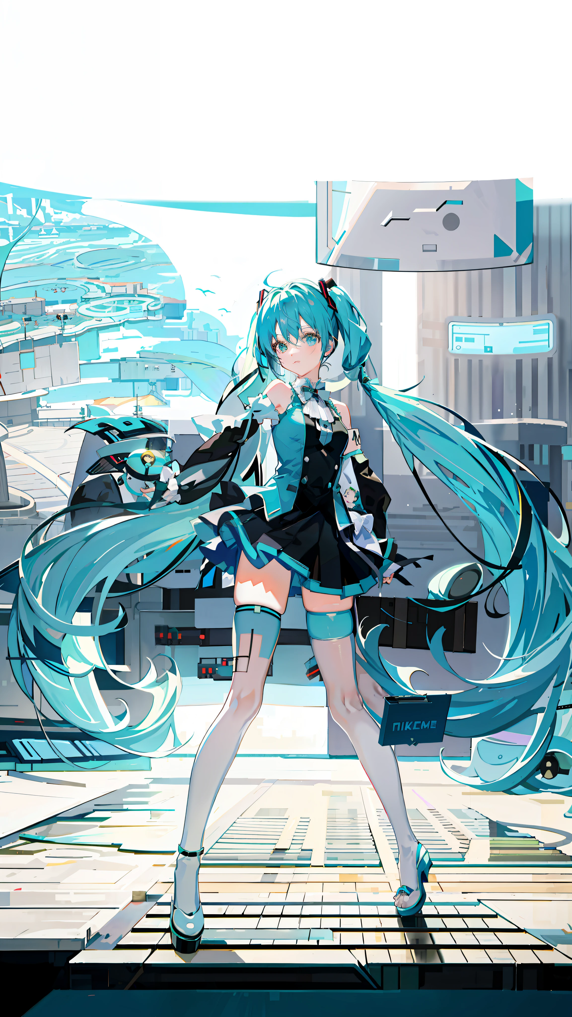 anime girl with long blue hair and a white shirt and black skirt, Hatsune Miku, Portrait of Hatsune Miku, Hatsune Miku short hair, vocaloid, hatsune miku portrait, Os amigos, mikudayo, Anime girl with teal hair, Hatsune Miku cosplay, hatsune miku face, style of anime4 K, An anime girl, attractive anime girls
