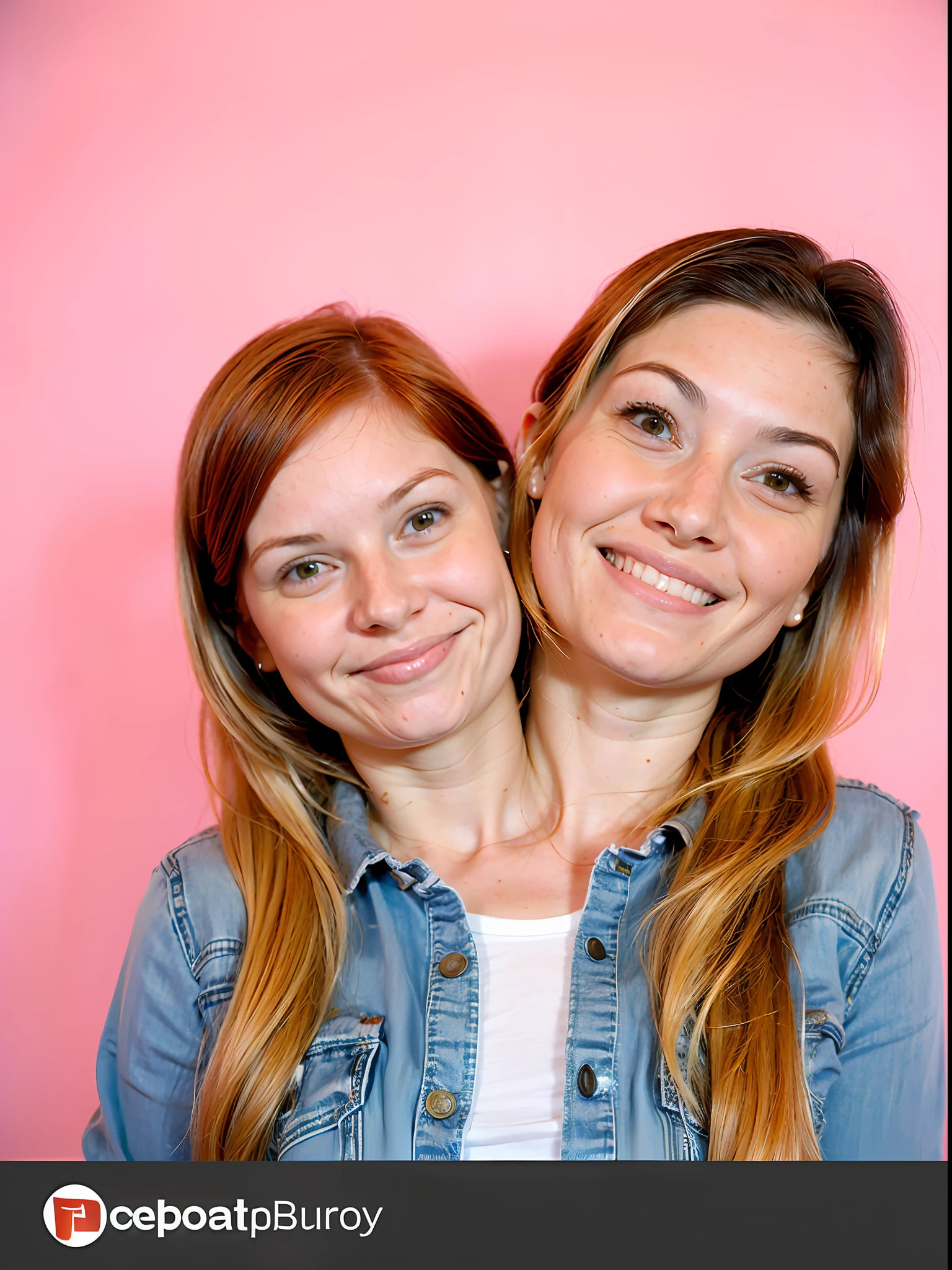 2heads, (two headed girl:1.5), (mom and young daughter:1.5), (female:1.5), (two heads attached to one body:1.5), (redhead:1.3), conjoined twins, heads side by side, one torso, young, uncomfortable, barefoot