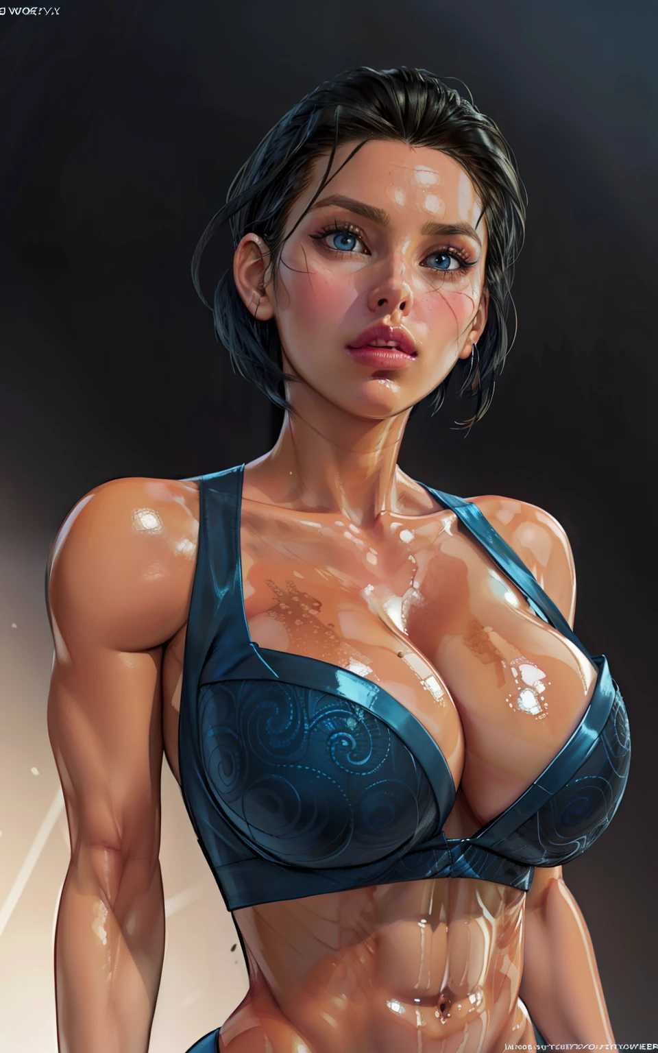 sehele style, anime style, (((beautiful))) a photo of (zoe kravitz) (((tan skin))) and (((smoldering eyes))). Her (((straight hair slicked elegantly backwards))), 8k, 4k, Unreal Engine 5, octane render, trending on pixiv, fanbox, skeb, masterpiece, ((slendered abs )),(gigantic breasts:1.1), (full bodied), wide hips, (full lips:1.5), smooth soft skin, big dreamy eyes, short hair, beautiful intricate blueblack hair, anime wide eyes, soft lighting, concept art, digital painting,
