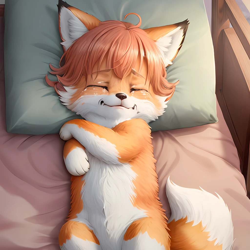 4k anime fox girl bed crying furry ears three tail swings