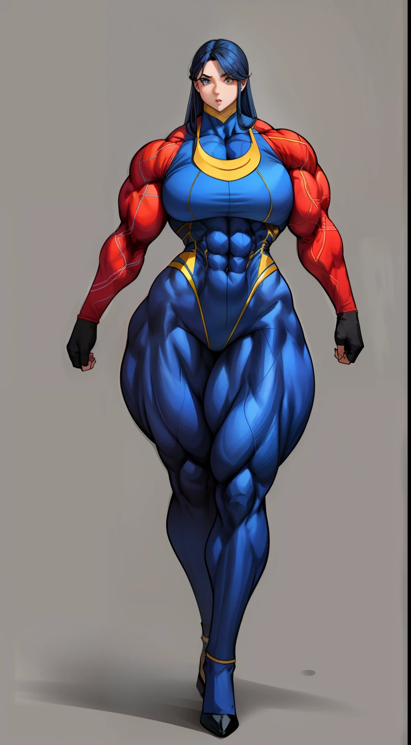 tmasterpiece,Best quality at best,Burly woman,Exaggerated large muscles,tightsuit,stocklings,Pointed-toe heels,Full body like,beautiful attractive face, Single female,Thin waist,Very broad shoulders, Strong and powerful arms,Strong and powerful leg muscles,thick calf,Very long legs