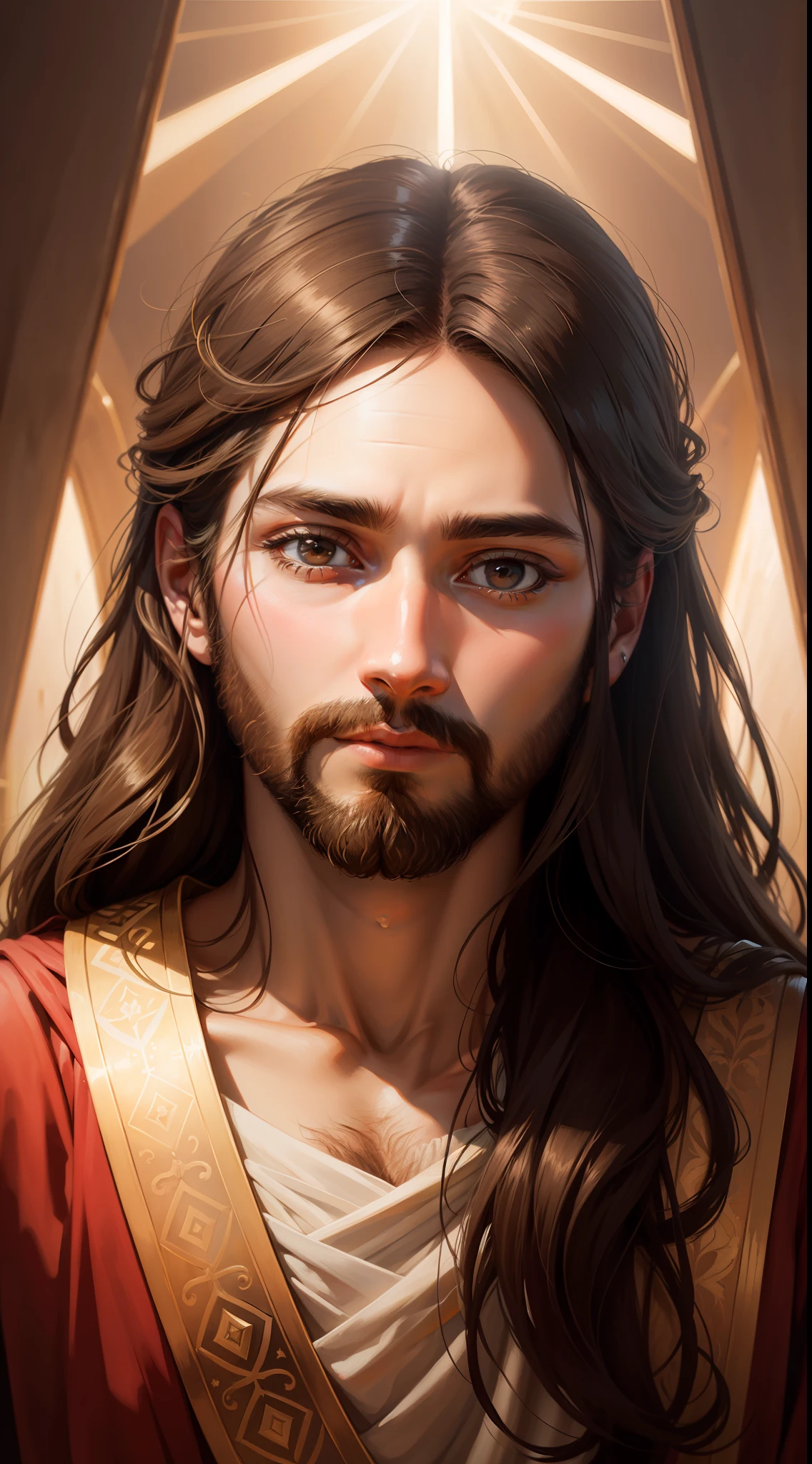 "Portrait of Jesus with divine radiance and serene expression"