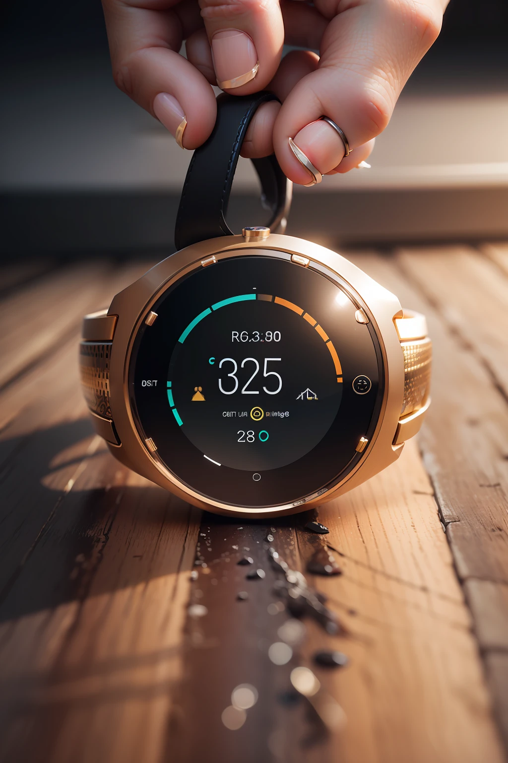 Smart Fitness Tracker Ring device shot, ultra realistic, ultra detailled, 8k, photorealistic, highly detailed, cinematic