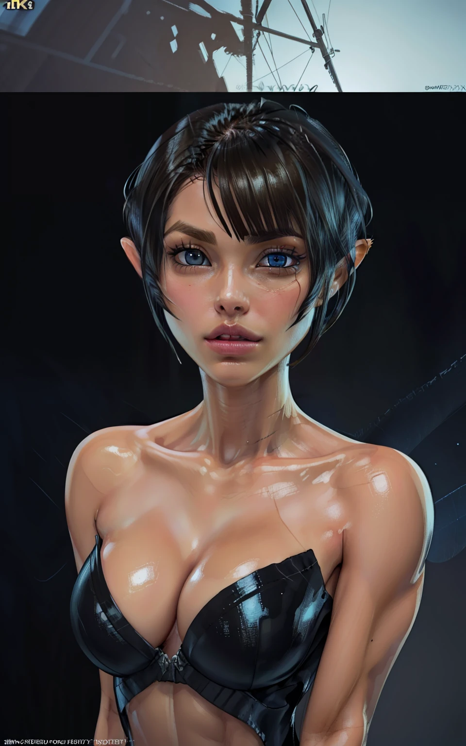 sehele style, anime style, (((beautiful))) a photo of ((zoë kravitz)) as ((winged pixie))(((brown skin))) and (((smoldering eyes))). Her (((short pixie cut:1.5))), 8k, 4k, Unreal Engine 5, octane render, trending on pixiv, fanbox, skeb, masterpiece, ((slendered abs )),(perky breasts:1.1), (full bodied), wide hips, (full lips:1.5), smooth soft skin, big dreamy eyes, short hair, beautiful intricate blueblack hair, anime wide eyes, soft lighting, concept art, digital painting,