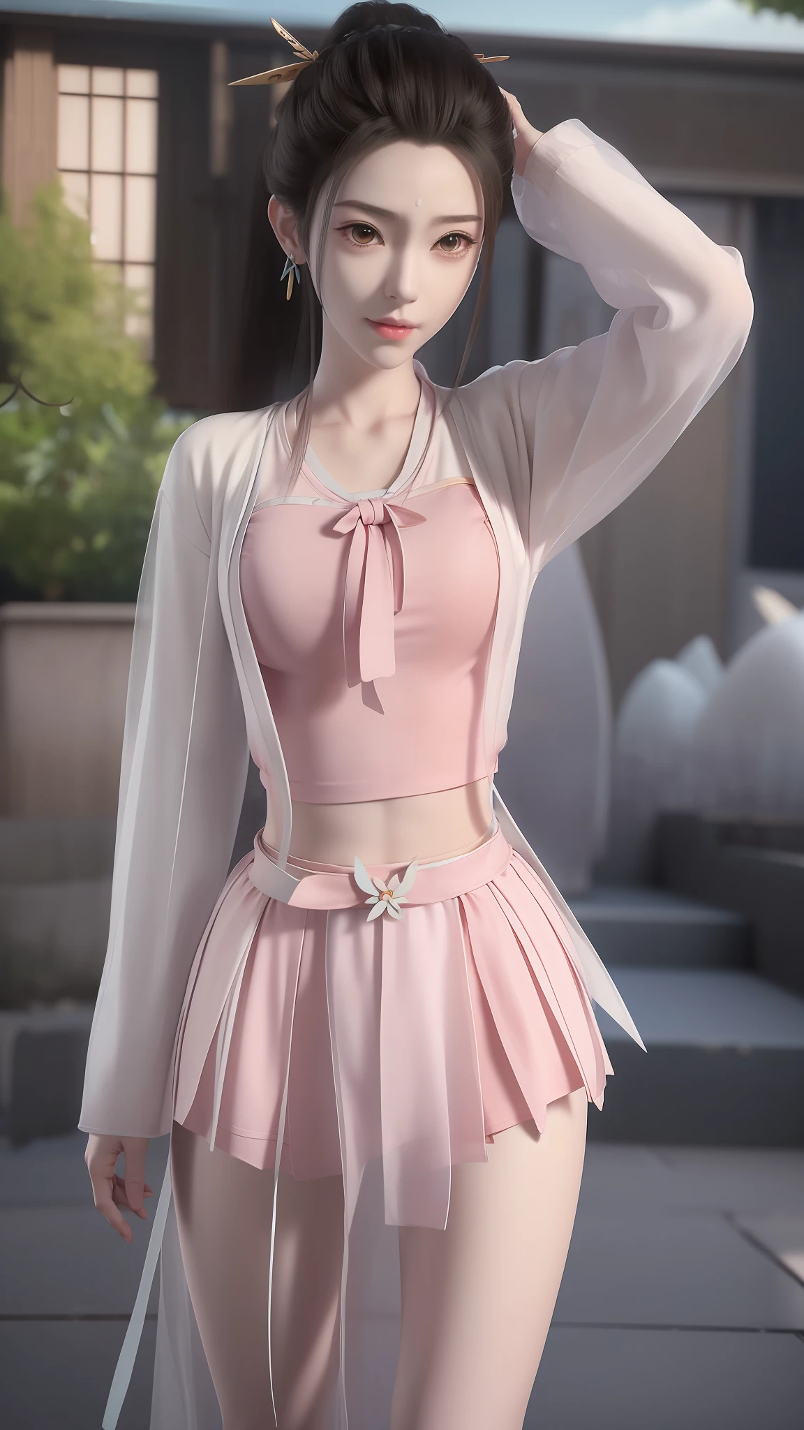 anime - style image of a woman in a short skirt and shirt, seductive anime girls, Smooth anime CG art, Surrealism female students, Surrealism female students, thighhighs and skirt, photorealistic anime girl rendering, beautiful and seductive anime woman, Realistic schoolgirl, Realistic anime 3 D style, 3 d anime realistic, Beautiful Anime High School Girls