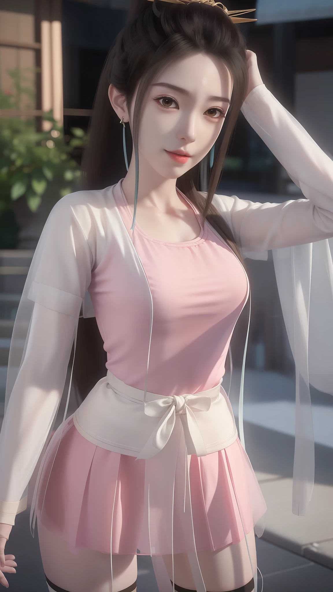 anime - style image of a woman in a short skirt and shirt, seductive anime girls, Smooth anime CG art, Surrealism female students, Surrealism female students, thighhighs and skirt, photorealistic anime girl rendering, beautiful and seductive anime woman, Realistic schoolgirl, Realistic anime 3 D style, 3 d anime realistic, Beautiful Anime High School Girls