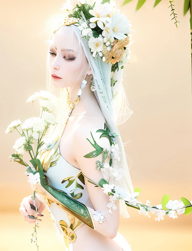There was a woman wearing flowers woven with gold and silver jewelry,In dance,Butterflies fluttered around her, beautiful face,Nice big eyes,Fair, Delicate and Smooth Skin,Accurate hands,perfect body figure,Accurate human anatomy,Bizarre white tree,White flowers,pearls,stunning 3d render of a fairy, Ethereal beauty, Ethereal fantasy, Unexpected surprise,a stunning young ethereal figure, karol bak uhd, high fashion fantasy, fantasy. Intricate, Goddess. Extremely high detail, fantasy beautiful, ethereal details,ethereal skin,tmasterpiece,4K,professional photoshooting,