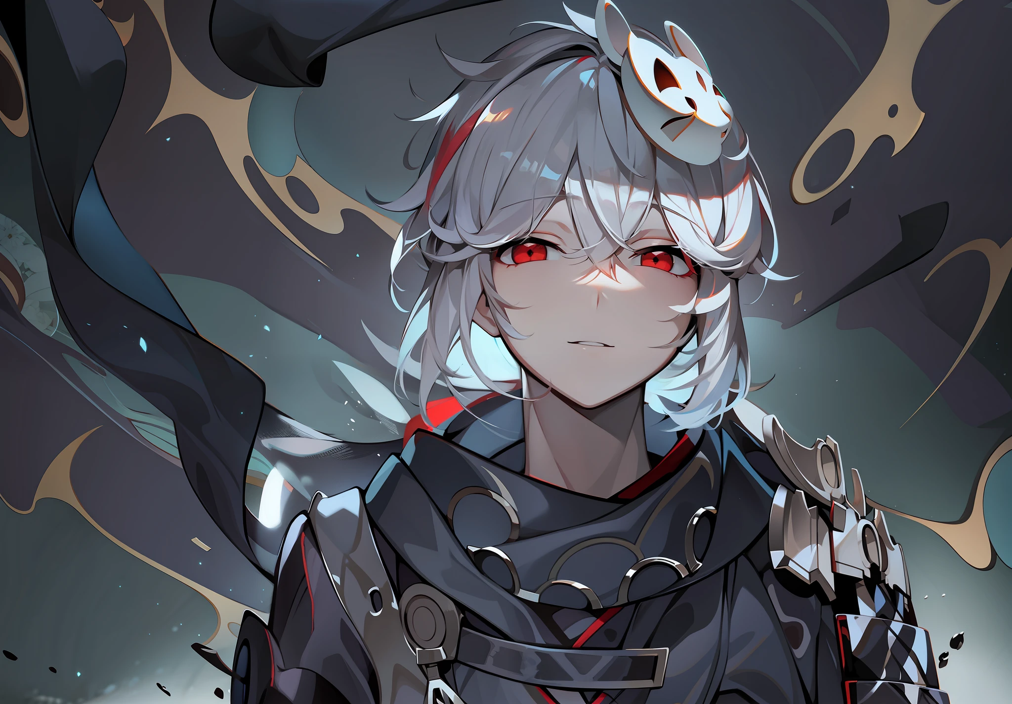 white color hair，red color eyes，looking at viewert