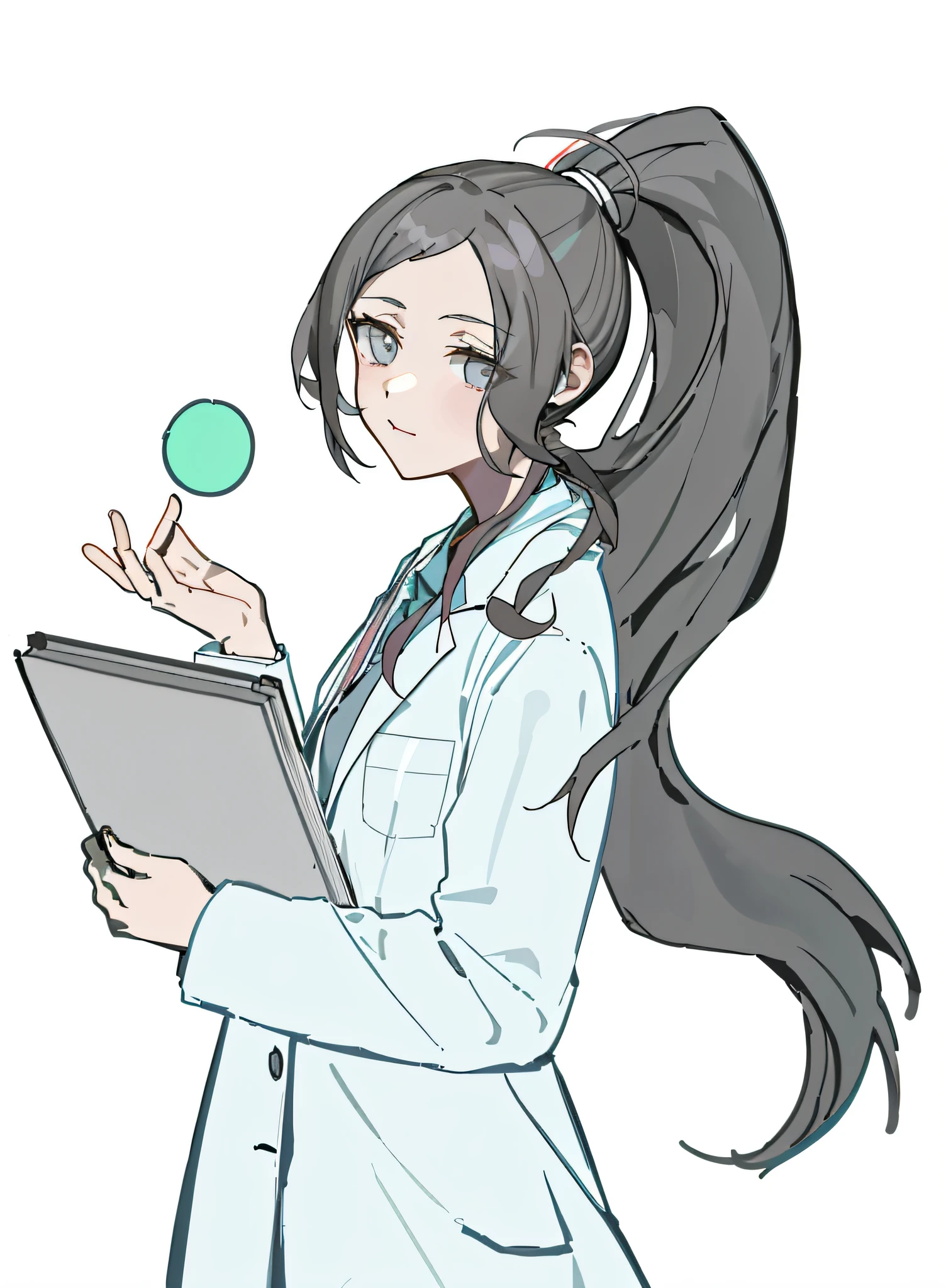 A long-haired cartoon girl holding a folder, With a doctor coat, (doctor), doctor, Marin Kitagawa fanart, wearing lab coat and a blouse, chiaki nanami from danganronpa, as an anime character, elite scientist, anya from spy x family, anime moe art style, digital art from danganronpa,the doctor,Comes with light and shadow,Intense light and shadow