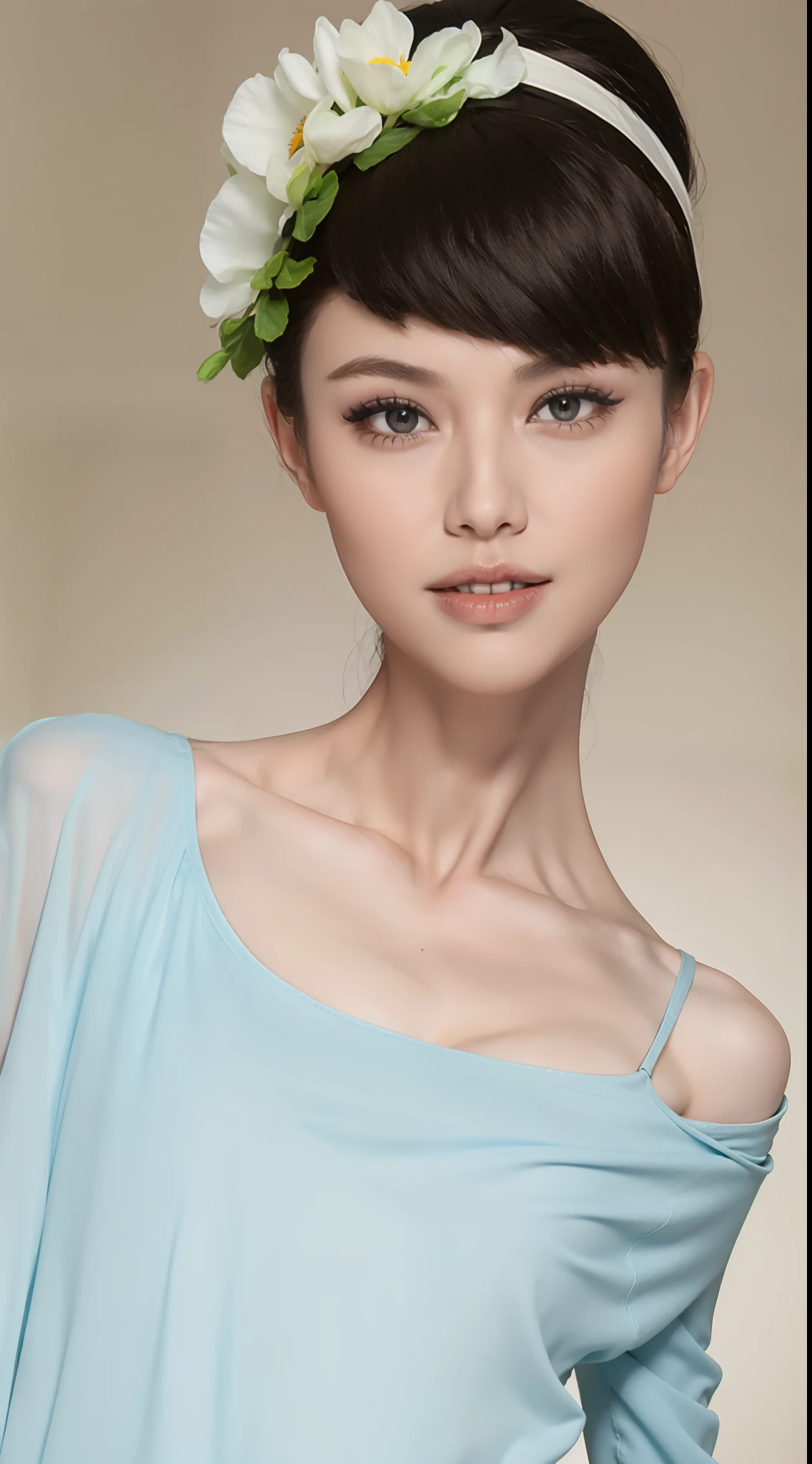 Fashion model 20 years old [[[[closeup cleavage]]]], [[[[boobgasm]]]], [[[[coll]]]], [[[[bshoulders]]]], perfect  eyes, Perfect iris，Perfect lips，perfect teeth，Perfect skin，Long face，slender nose，with fair skin，Soft front light，hdr，Movie girl，Casual，The background is indoors（pastel colour：1.2）