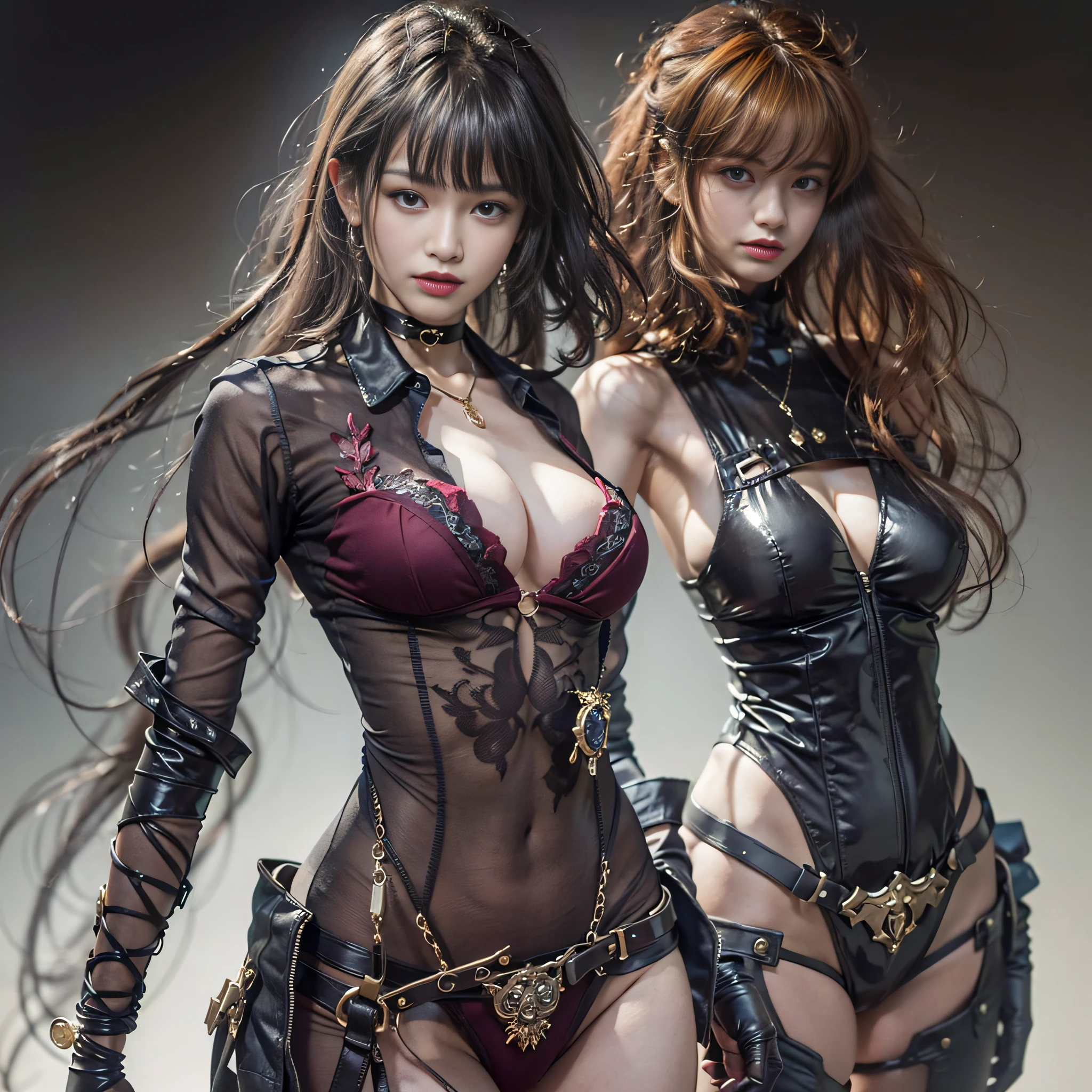 ((masterpiece:1.4)、(top-quality:1.4)、(reallistic:1.7))、Mercenary troops from another dimension、Cute girl mercenary、Sexy Daughter、1girl in、latex shiny、Latex bodysuit、By Luis Royo、age19、Ultra Ultra Bikini、Looking Back Beauty、Outstanding style、Slender Abs、Anatomically correct limbs、Realistic standard body shape、beauty legs、Beautiful ass、A detailed eye、Raw photo、red-lips、Red high heels、a choker、a necklace、耳Nipple Ring、