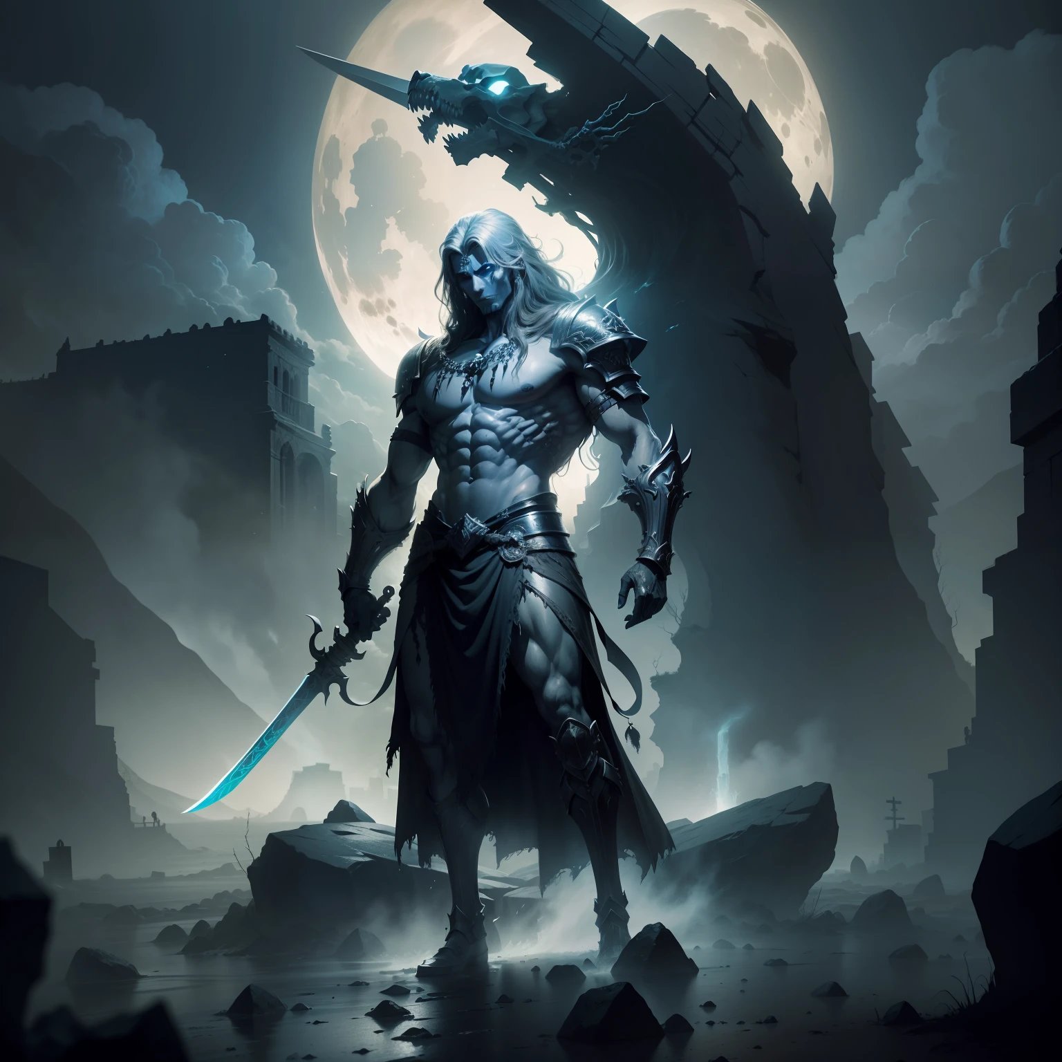 Best image quality, Masterpiece, super high res,
CASSER
"Imagine a chilling scene of a skeleton warrior standing atop an ancient tomb, Wrapped in the strange glow of the full moon. The warrior is adorned with ancient armor, rusty by age and worn out in combat, with a bar that glows ominily in the moonlight. CASSER Dans une main, The warrior holds a wickedly sharp sword, while the other hand is outstretched, as if beckoning you to get closer. The tomb under the skeleton is richly decorated, with intricate carvings of snakes and skulls carved into stone. PAUSE The air is thick with the smell of decay and ancient magic, As if the tomb itself were alive with dark power. The eyes of the skeleton warrior shine with an otherworldly light, et vous pouvez presque sentir le poids de son regard sur vous. PAUSE In the background, The silhouette of a haunted forest looms, avec des arbres tordus et des branches noueuses atteignant le ciel comme des doigts squelettiques. The tomb itself is perched on a cliff overlooking a raging sea., the waves crashing against the rocks far below. PAUSE This image captures the essence of black fantasy and evokes a sense of apprehension, As if the skeleton warrior was a harbinger of doom, Stand guard over the secrets buried in the ancient tomb." Hyper realistic super detailed with glowing eyes lion