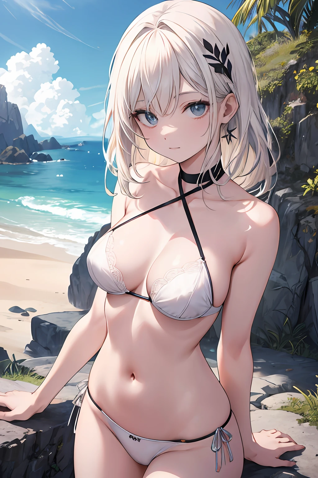 Garota, de costas, pale skinned, olhos castanhos, ((don't show face)), Neck strap, ombros, Arms, white bra, calcinha branca, bunda grande, pernas grossas, coxa grossas, background scenery, na cozinha, janela, geladeira, pia, mesa, piso, cadeiras, stove