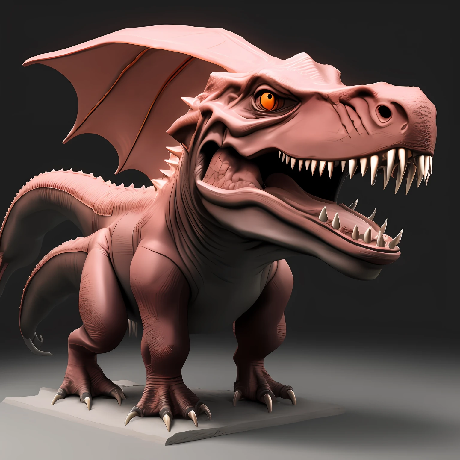Tyrannosaurus Rex Emoji, Tiny and Cute Isometric, soft smooth lighting, with soft pastel colors, 3D icon clay rendering, lente de 120 mm, 3D blender rendering, trending on polycount, construtivismo modular, fundo laranja, Physically-based rendering, centralizado