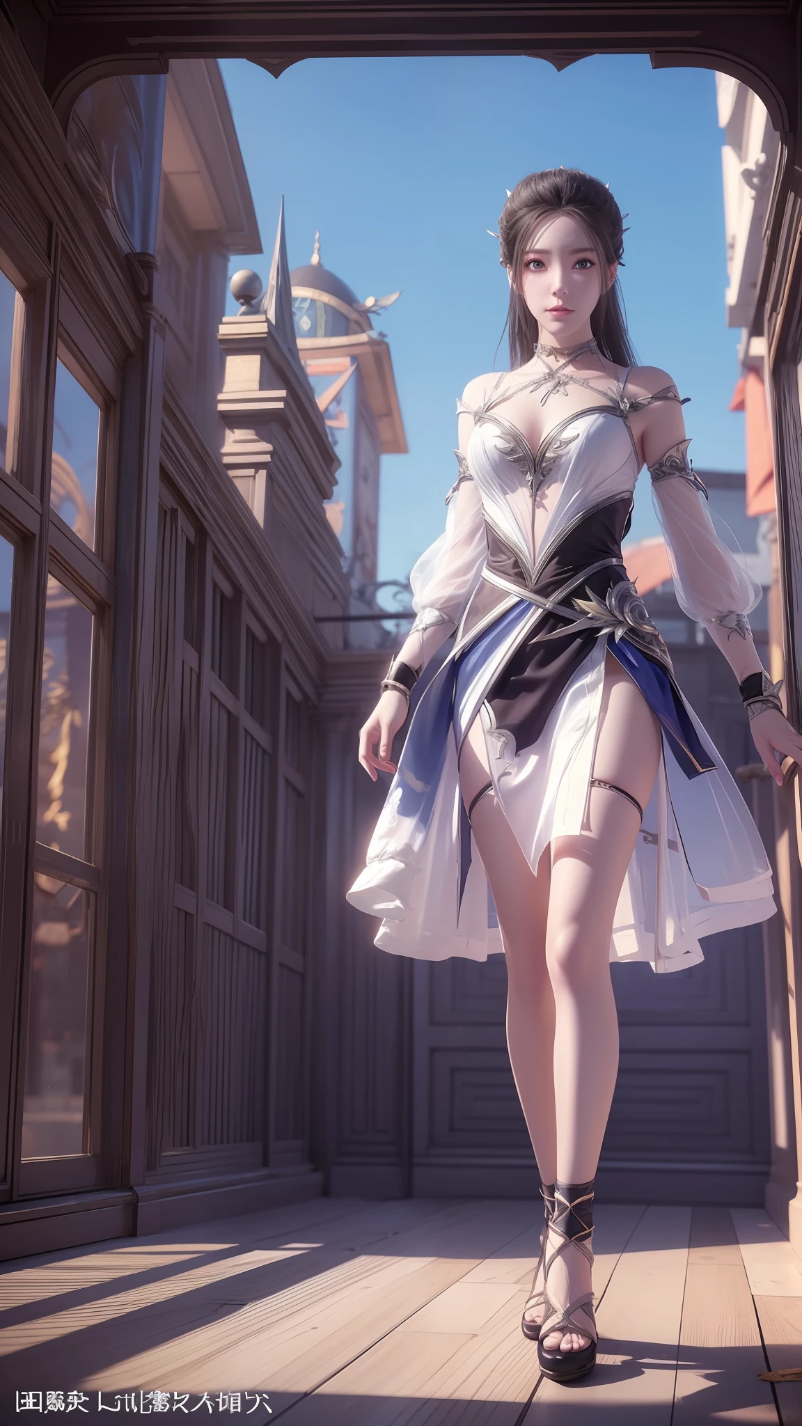 Anime girl in white dress walking on beach, Inspired by 3D renderings by Cynthia Shepard, Trend of CGsociety, Fantasy art, fantasyoutfit, fantasy style clothing, 3 D rendering character art 8 K, realistic fantasy rendering, stuning fantasy 3 d render, wearing fantasy clothing, render of a cute 3d anime girl, 8K high quality detailed art