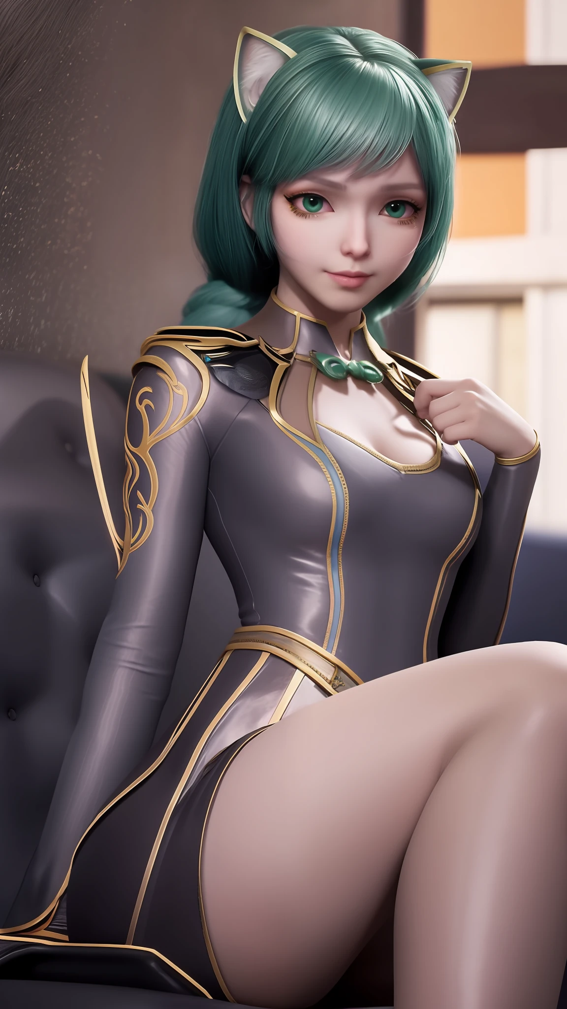 There is a woman sitting on a chair,Wearing a cat's costume, cyberpunk anime girl, female cyberpunk anime girl, cyber school girl, Cyberpunk 2 0 y. o model girl, dreamy cyberpunk girl, Digital cyberpunk anime art, muted cyberpunk style, Cyberpunk costumes, anime cyberpunk art, trending on cgstation, cyberpunk anime girl mech, cyberpunk anime art, cyberpunk femme fatale