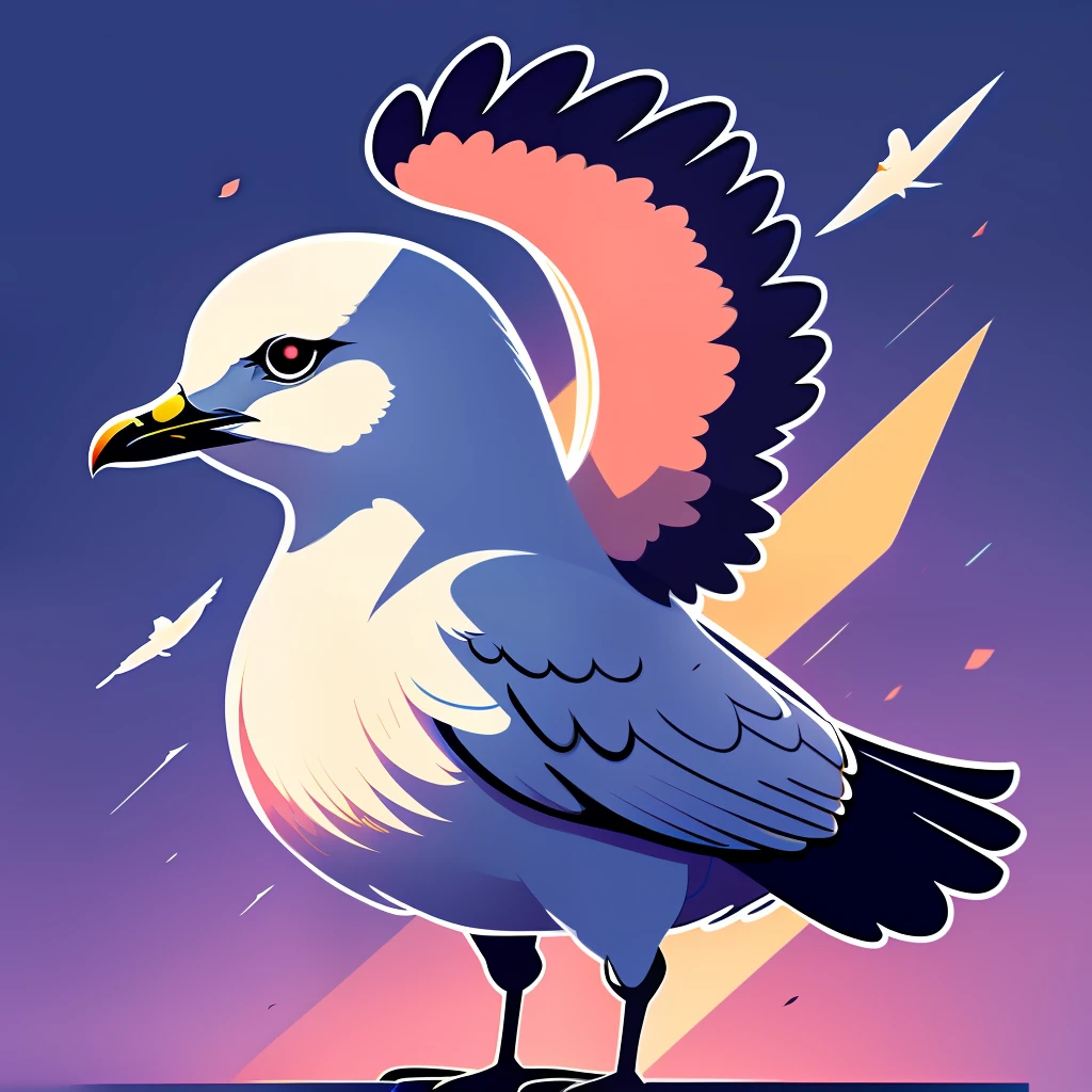 a vector illustration of a seagull in artistic style, powerful pose, aggressive, inspire confidence, illuminated by natural light, captured by a DSLR camera, with vibrant colors and soft-textured materials, with a wide depth of field, striking quality and contemporary style