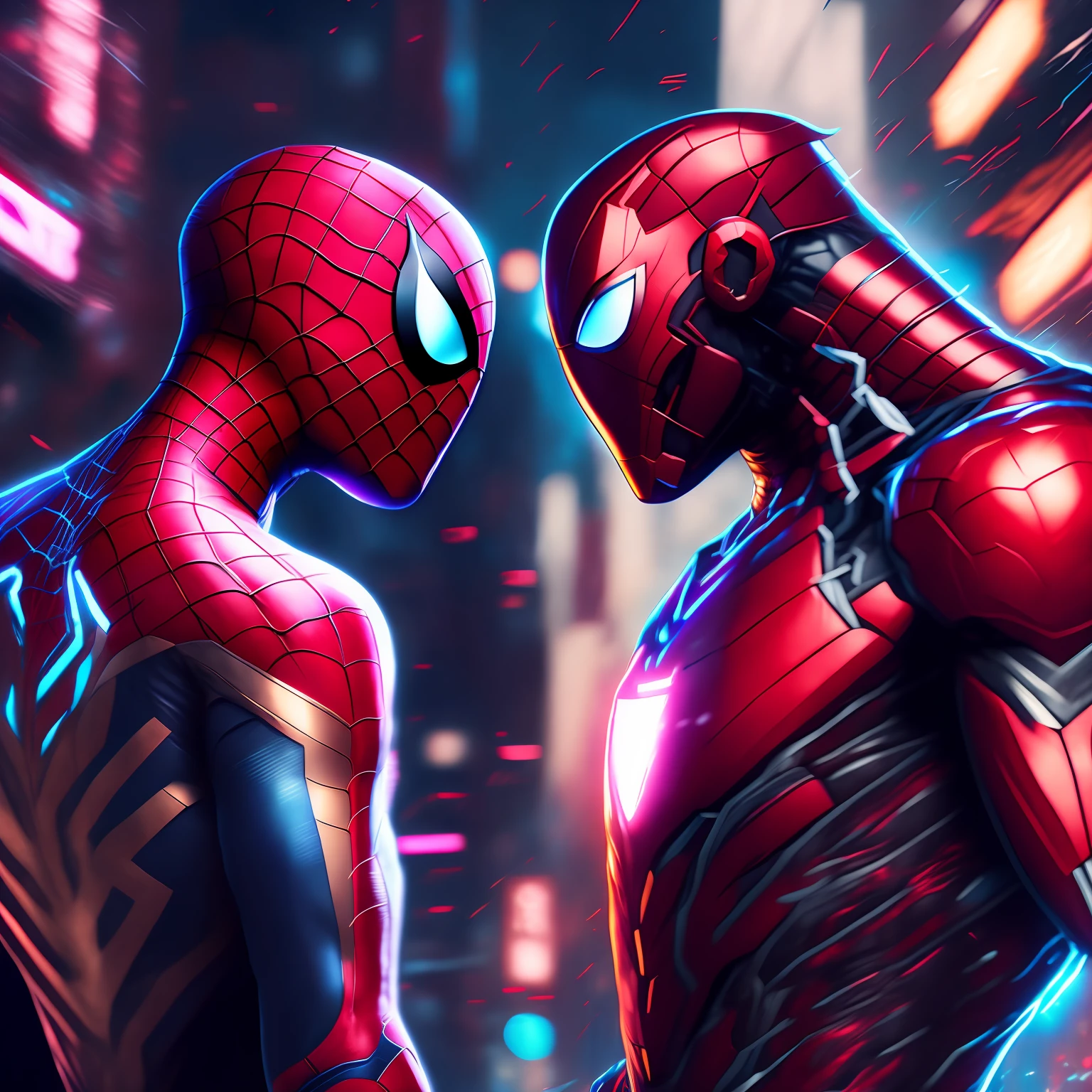 Spider man vs iron man fight scene,Cyberpunk,8k.