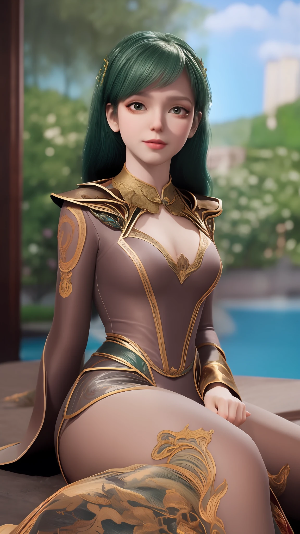 The Araved woman in a red dress sits on a red bench by the water, a photorealistic painting inspired by Magali Villeneuve, cgsociety contest winner, Fantasy art, wearing gilded red robes, lady in red armor, wearing gilded red royal robes, Gorgeous Role Play, scarlet witch costume, wearing red sorcerer's robes, Red robe, aly fell and artgerm