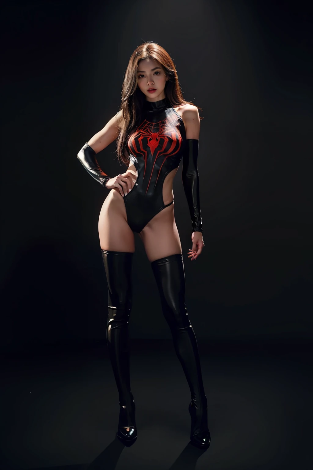 1girl, heroes, spidergirl, spiderwomen, spidergirl no mask, muscle, girl muscle, sexy girls, big breast, full body details, high quality, best quality, 8k, realistic, masterpiece