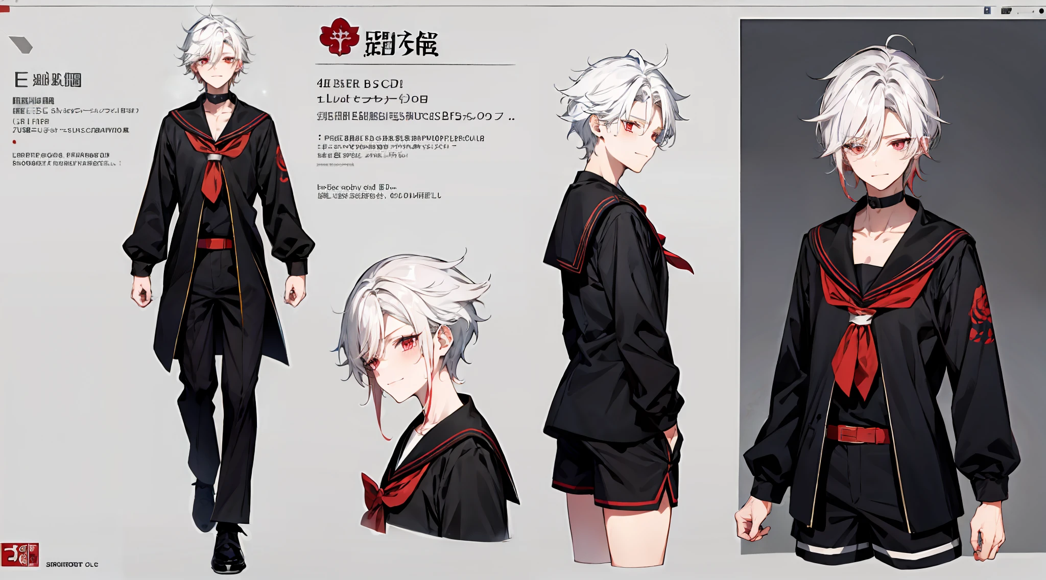 Redraw the graffiti part,lovely boy,with short white hair,red color eyes,ssmile,Black sailor costume with shorts,Red roses as accessories,详细的脸,detailed hairs