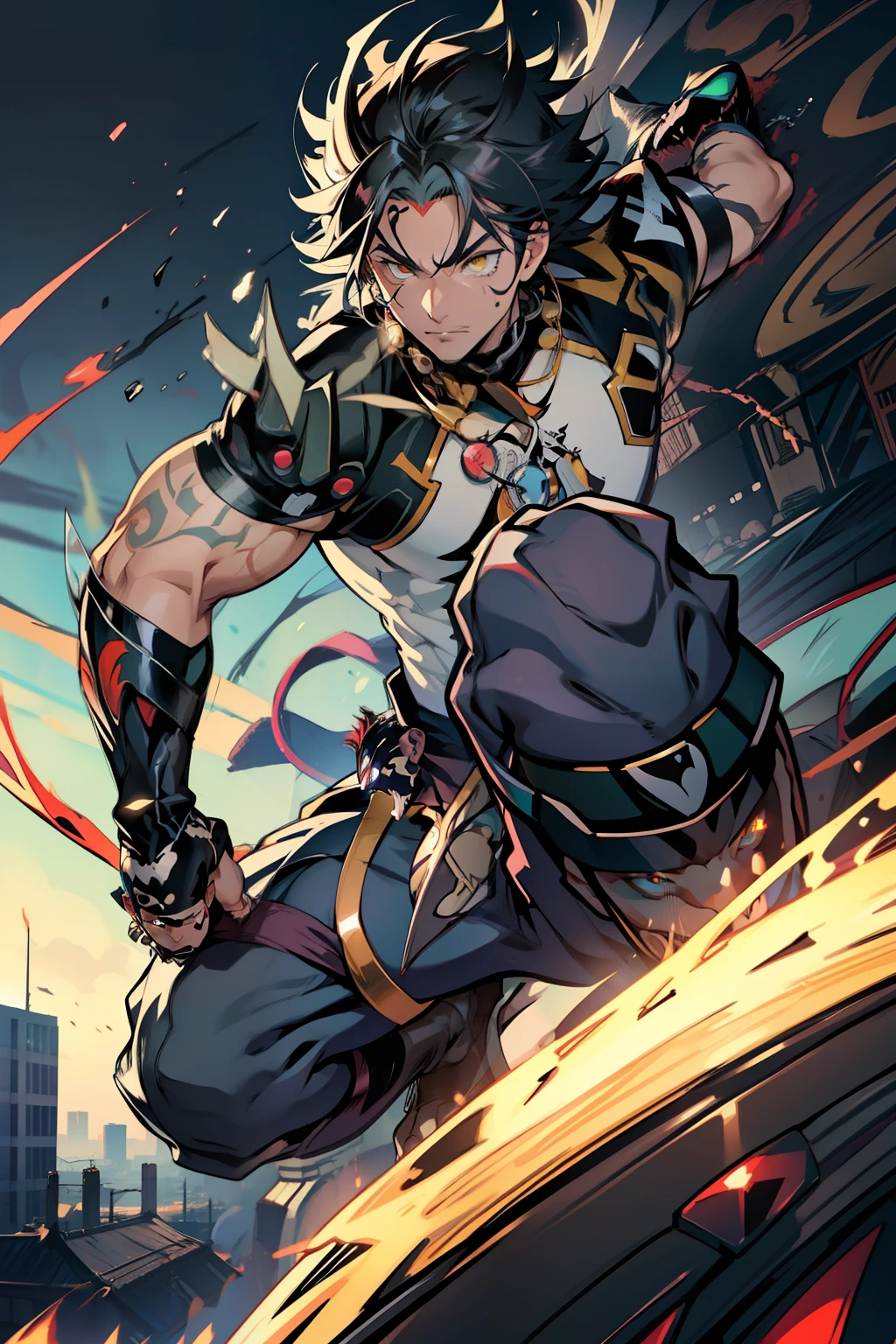 《the original god》Arataki Kazuto , male people,,((Masterpiece)), ((Best quality)), Ultra detailed,((illustration)), Dynamic Angle, Detailed light, (Delicate eyes), Floating, 1boy, Male focus, Head, Clothing, Yellow eyes, necklace, tattoo, (Forehead:0.8), (ahoge:0.8), jewelry, apathy,Ray, chest muscle, Sexy , Venom symbiote for your body, Black mucus of the body , (into venom), Venom,frontage,style of anime4 K, 4K anime wallpaper, Badass anime 8 K, 4 k comic wallpaper, young anime man, Anime boys, Anime wallpapers 4 k, Anime wallpaper 4K, High quality anime art style, Anime moe art style, Anime art wallpaper 8 K, Anime art wallpaper 4 K, RGB lighting