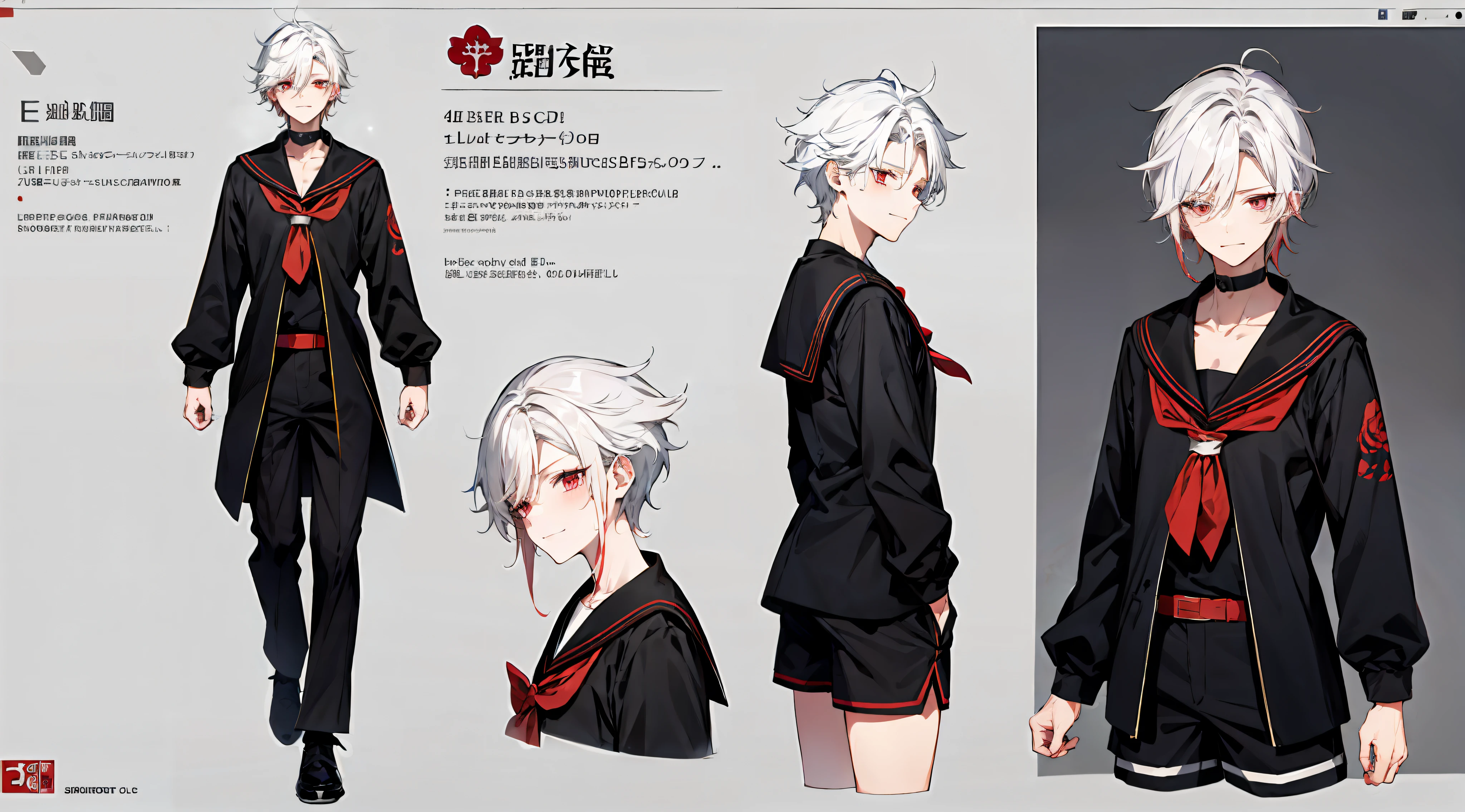 Redraw the graffiti part,lovely boy,with short white hair,red color eyes,ssmile,Black sailor costume with shorts,Red roses as accessories,详细的脸,detailed hairs