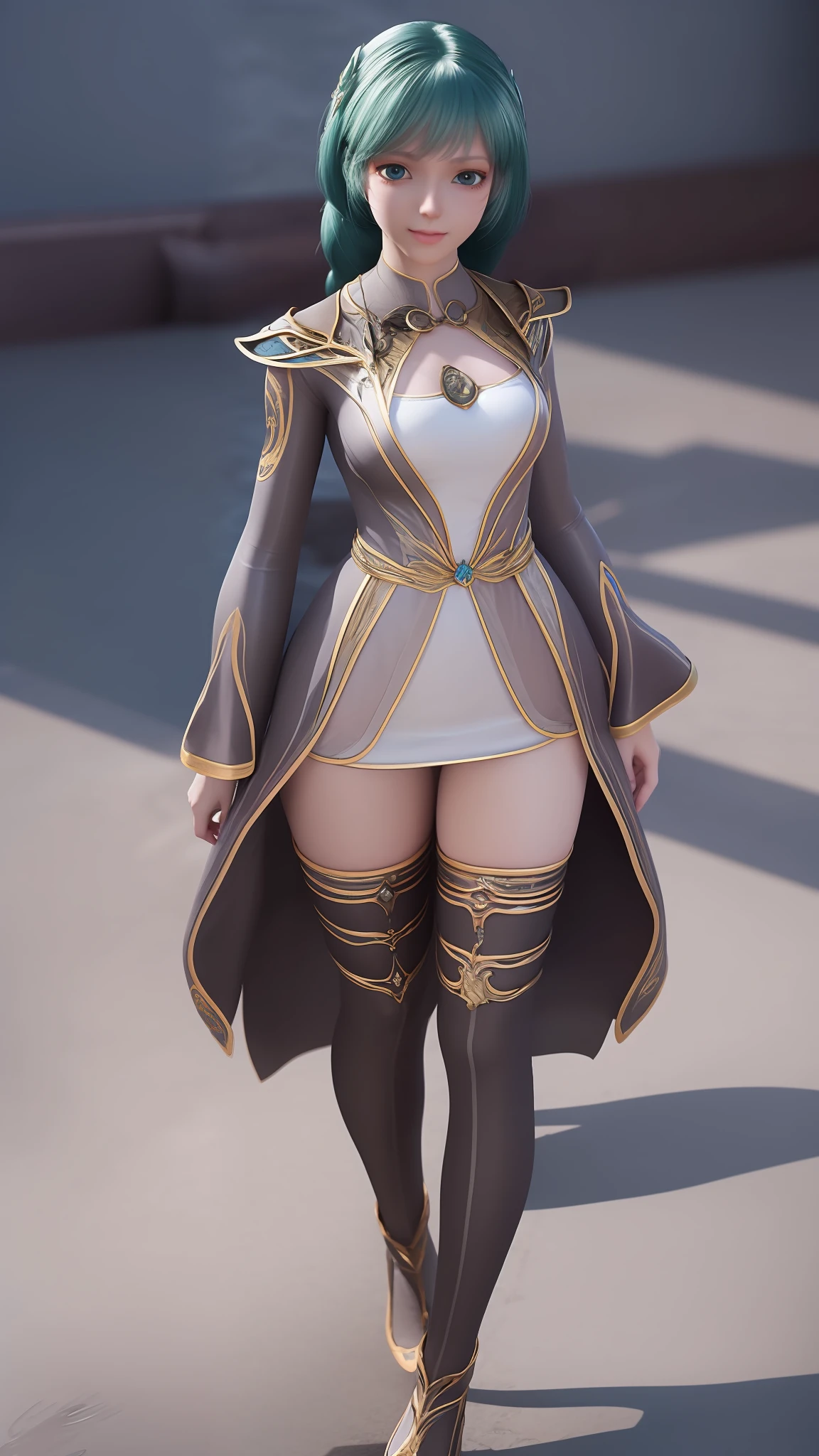 Anime girl in white dress walking on beach, Inspired by 3D renderings by Cynthia Shepard, Trend of CGsociety, Fantasy art, fantasyoutfit, fantasy style clothing, 3 D rendering character art 8 K, realistic fantasy rendering, stuning fantasy 3 d render, wearing fantasy clothing, render of a cute 3d anime girl, 8K high quality detailed art