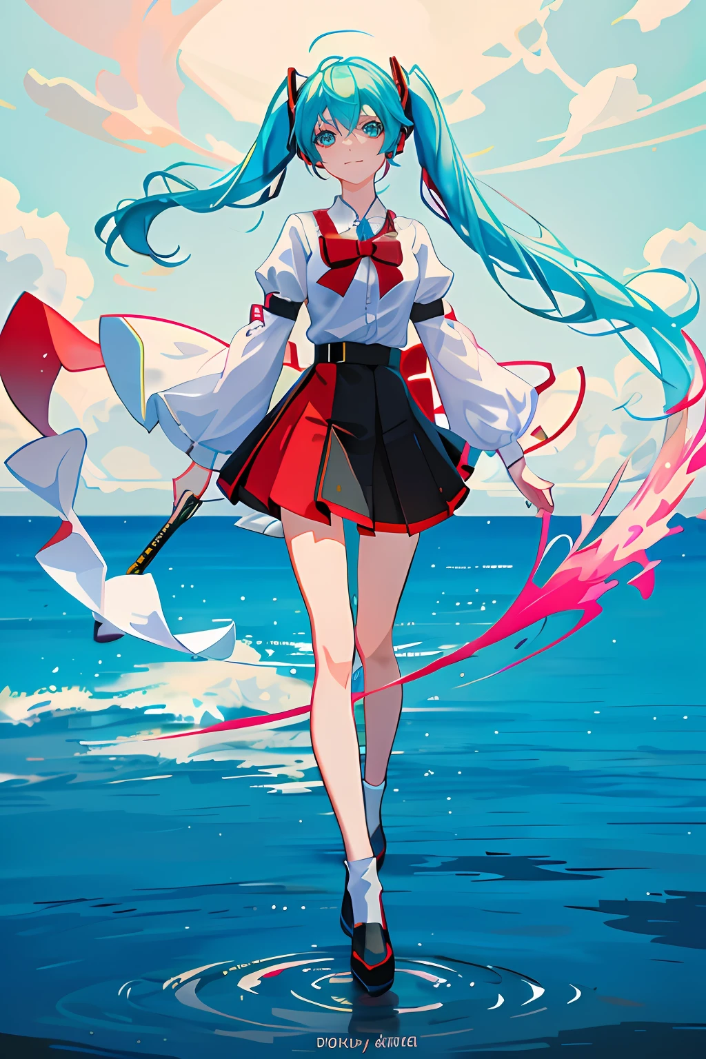 Anime girl with sword in red and white clothes, anime girl with long blue hair and a white shirt and black skirt, Hatsune Miku, Portrait of Hatsune Miku, Hatsune Miku short hair, vocaloid, hatsune miku portrait, Os amigos, mikudayo, Anime girl with teal hair, Hatsune Miku cosplay, hatsune miku face, style of anime4 K, An anime girl, attractive anime girls