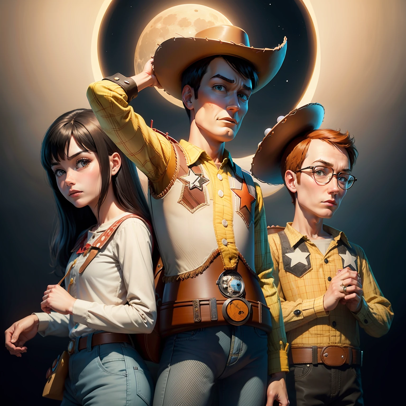 Woody Black, toy story, moon