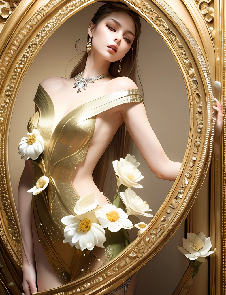 There was a woman wearing flowers woven with gold and silver jewelry,In dance,Butterflies fluttered around her, beautiful face,Nice big eyes,Fair, Delicate and Smooth Skin,Accurate hands,perfect body figure,Accurate human anatomy,Bizarre white tree,White flowers,pearls,stunning 3d render of a fairy, Ethereal beauty, Ethereal fantasy, Unexpected surprise,a stunning young ethereal figure, karol bak uhd, high fashion fantasy, fantasy. Intricate, Goddess. Extremely high detail, fantasy beautiful, ethereal details,ethereal skin,tmasterpiece,4K,professional photoshooting,