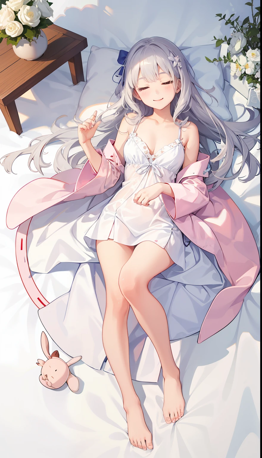 1girl in、A smile、A delightful! s Pajamas、dressing gown、blanche、Pretty Dresses、(small tits)、Sleeping in large letters、