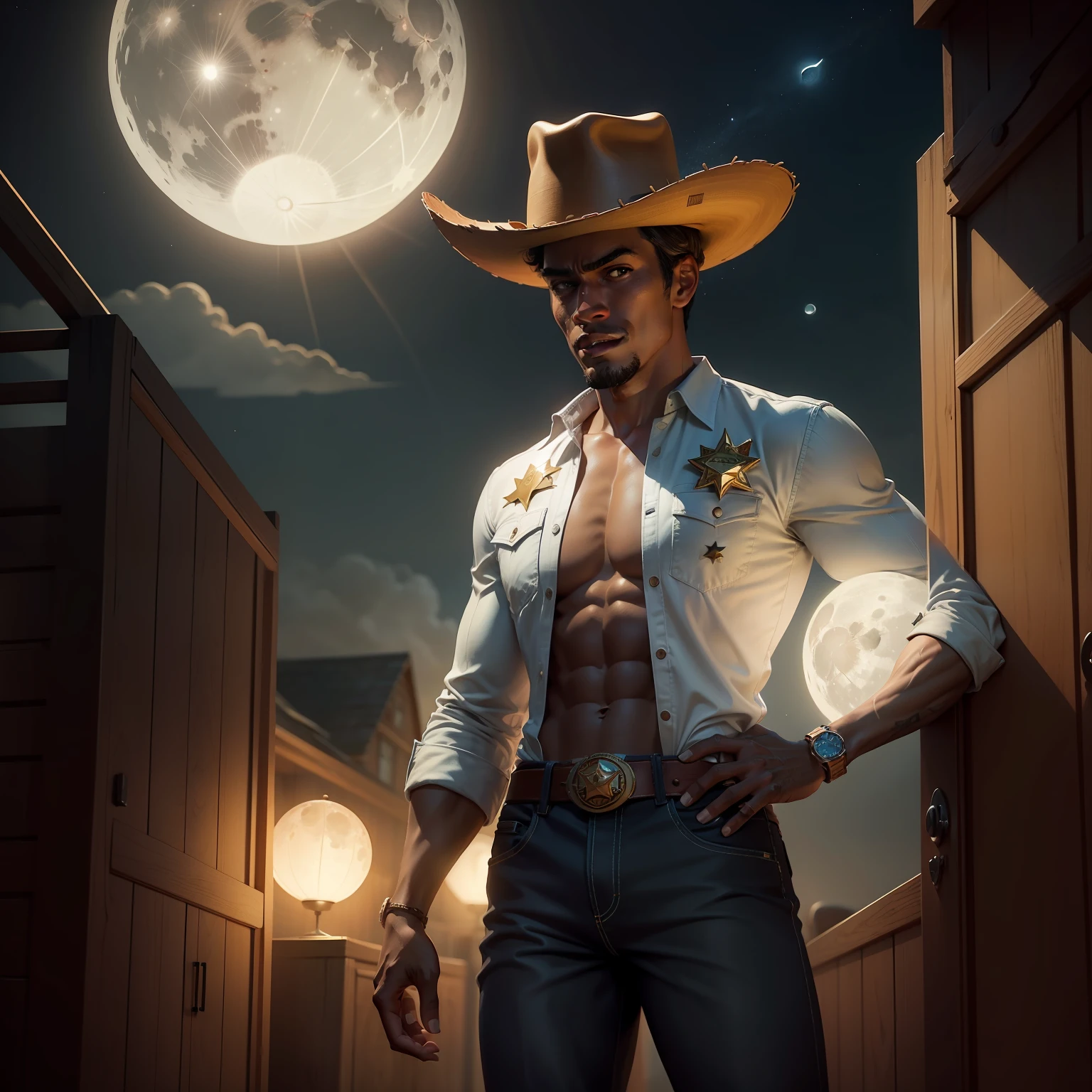sheriff woody, black man, moon