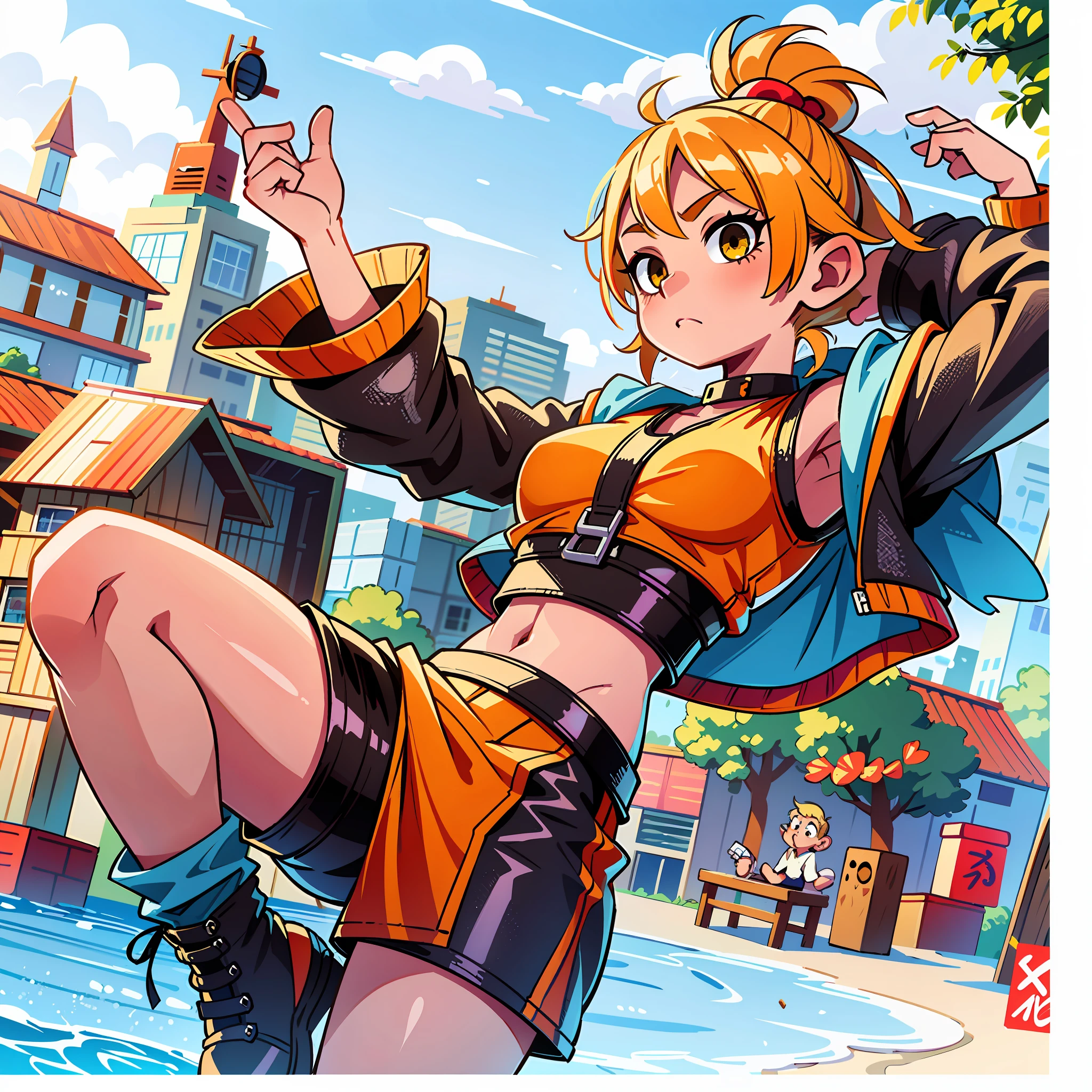 1girll,big headed,Cartoony,Kizi,largeeyes,adolable,Cartoon feel,Superlative texture,Anime style,Small Man ,adolable,Light yellow hair,optimal,Masterpiece