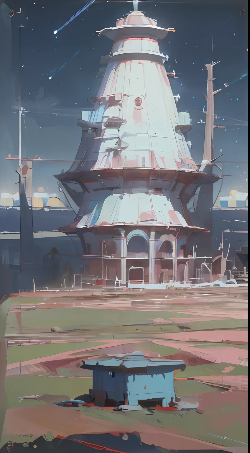 (((8K, RAW photo, Best quality, Masterpiece:1.4))), 超高分辨率, Ultra-detailed, illustration, Close-up, Astono, Environment only, Lab Room, Spacecraft, Made of stone, Night, Starry sky, Building, future, imagining, Outdoors, background only