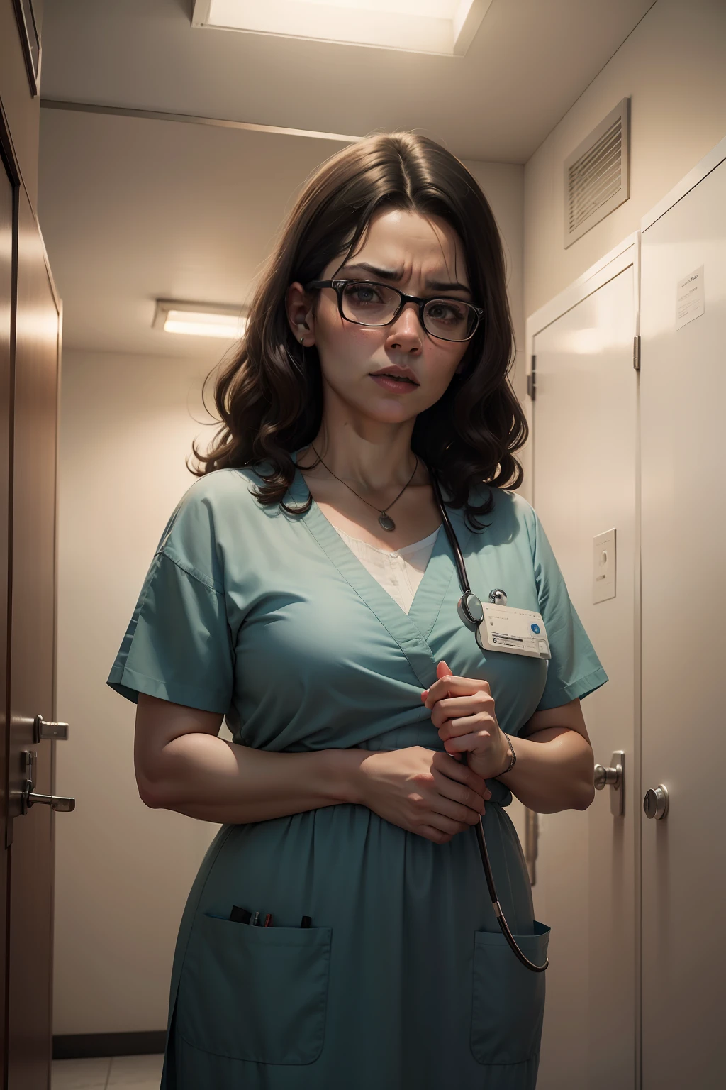 arte realista assustadora, 4k, ultra detalhamento, detalhado, hospital, uti, cena de filme de terror, cena de Guilhermo Del Toro, filme de terror, quarto de hospital sem janelas, pacientes deitados nessas camas