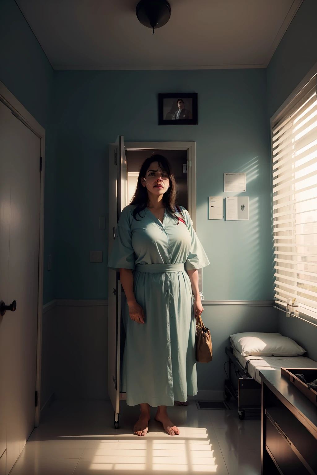arte realista assustadora, 4k, ultra detalhamento, detalhado, hospital, uti, cena de filme de terror, cena de Guilhermo Del Toro, filme de terror, quarto de hospital sem janelas, pacientes deitados nessas camas