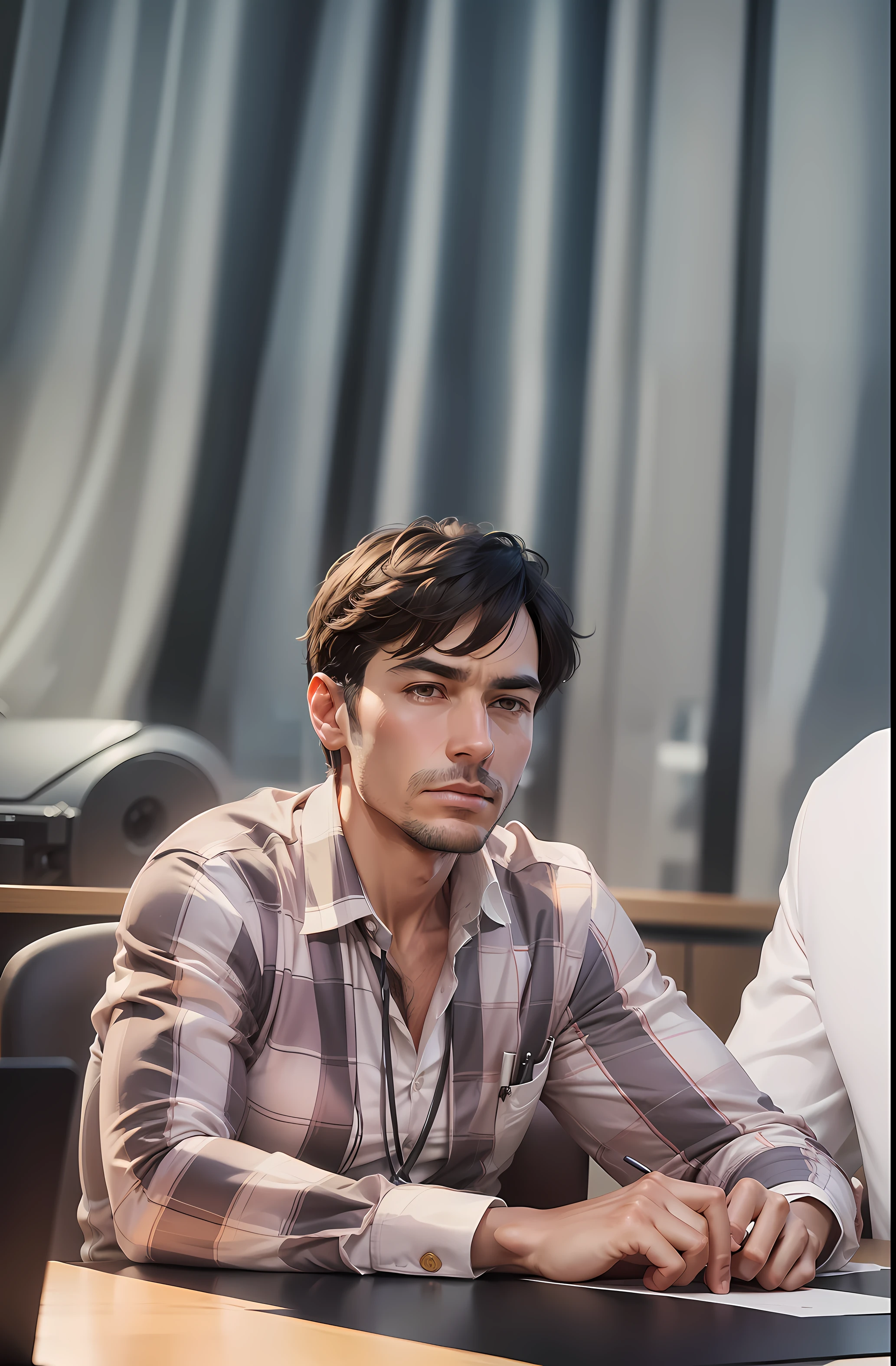 Convert this image to digital art of ceo of company sitting at the office