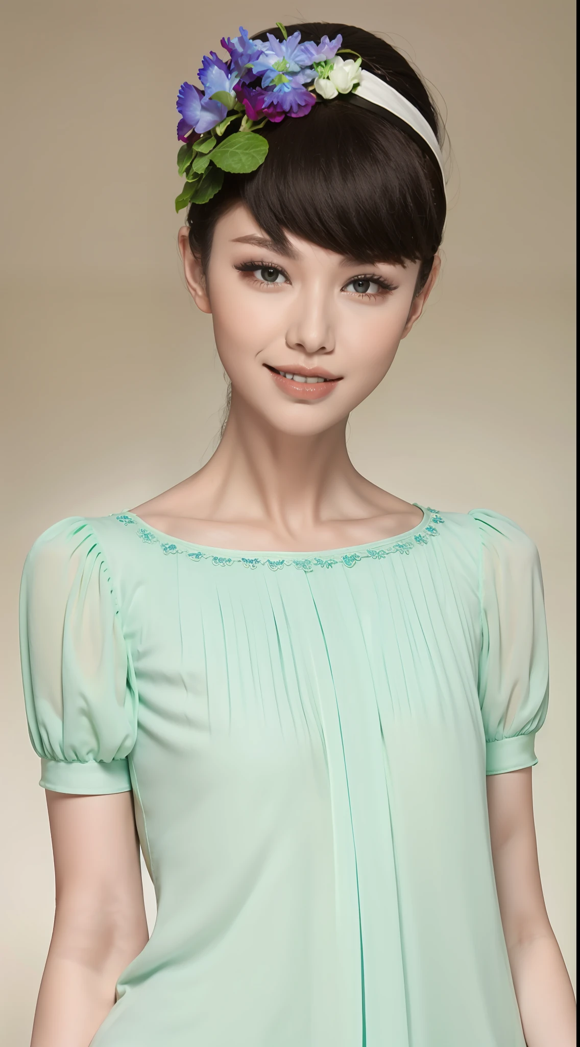 Fashion model 20 years old [[[[closeup cleavage]]]], [[[[boobgasm]]]], [[[[coll]]]], [[[[bshoulders]]]], perfect  eyes, Perfect iris，Perfect lips，perfect teeth，Perfect skin，Long face，slender nose，with fair skin，Soft front light，hdr，Movie girl，white  clothes，Casual，The background is outdoor，Green trees and flowers，（pastel colour：1.2）