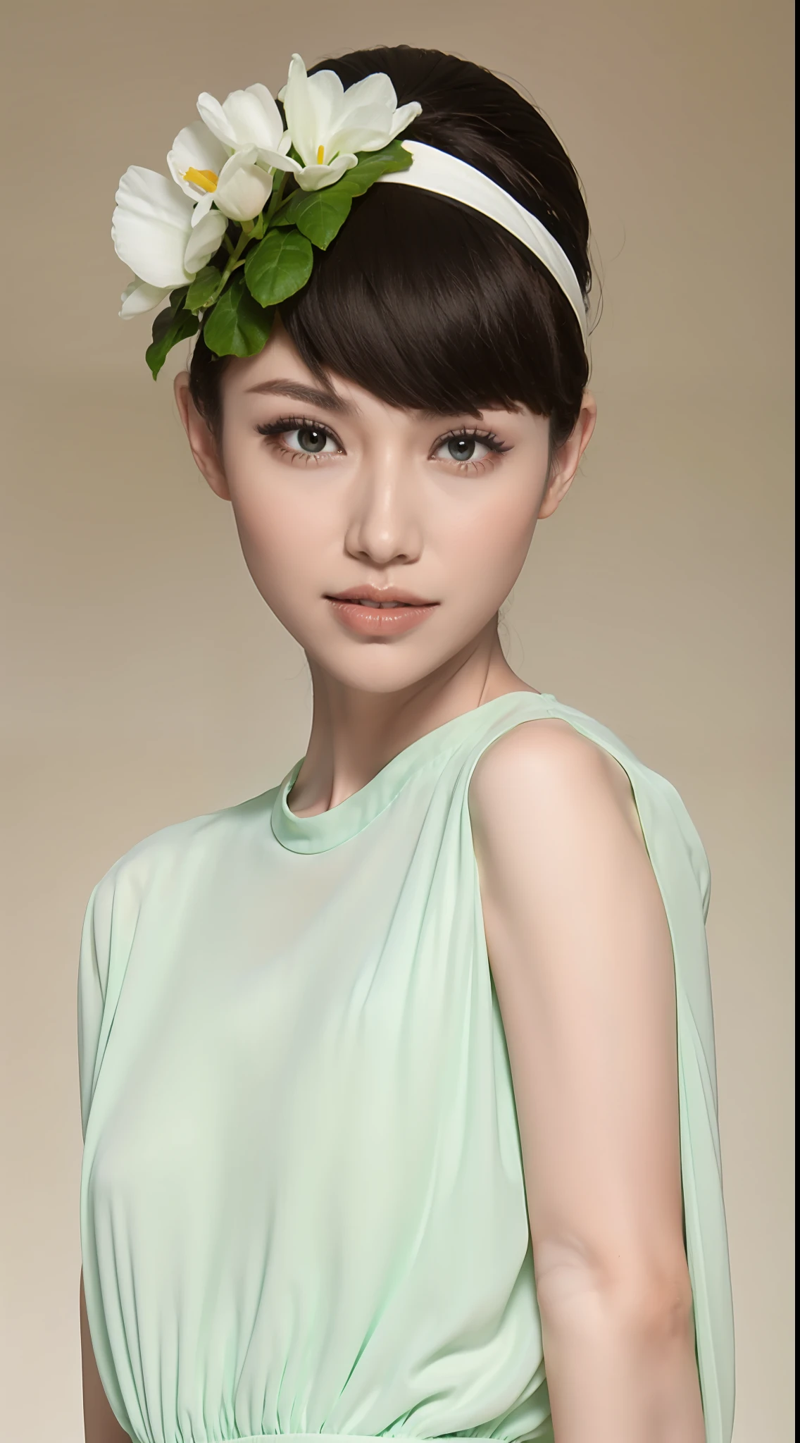 Fashion model 20 years old [[[[closeup cleavage]]]], [[[[boobgasm]]]], [[[[coll]]]], [[[[bshoulders]]]], perfect  eyes, Perfect iris，Perfect lips，perfect teeth，Perfect skin，Long face，slender nose，with fair skin，Soft front light，hdr，Movie girl，white  clothes，Casual，The background is outdoor，Green trees and flowers，（pastel colour：1.2）