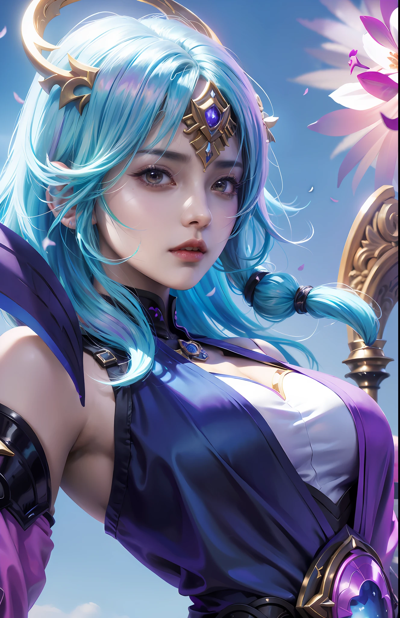 a close up of a woman with a purple and black costume, shadowbringers cinematic, 4 k detail fantasy, a beautiful fantasy empress, game cg, xianxia fantasy, xianxia hero, 2. 5 d cgi anime fantasy artwork, cinematic goddess close shot, ruan jia and artgerm, wow 4 k detail fantasy, hyperdetailed fantasy character